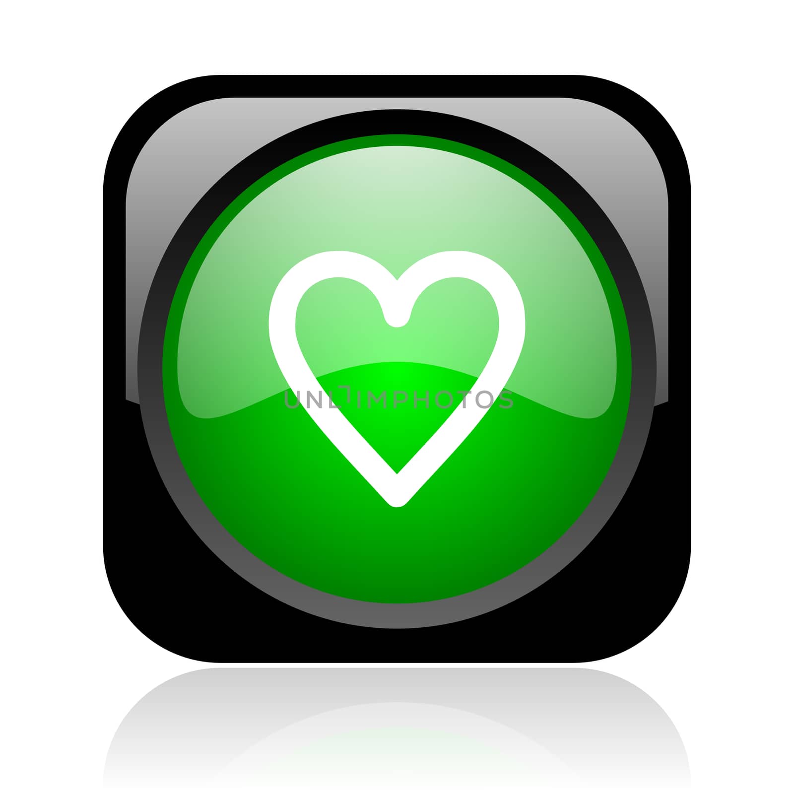 heart black and green square web glossy icon