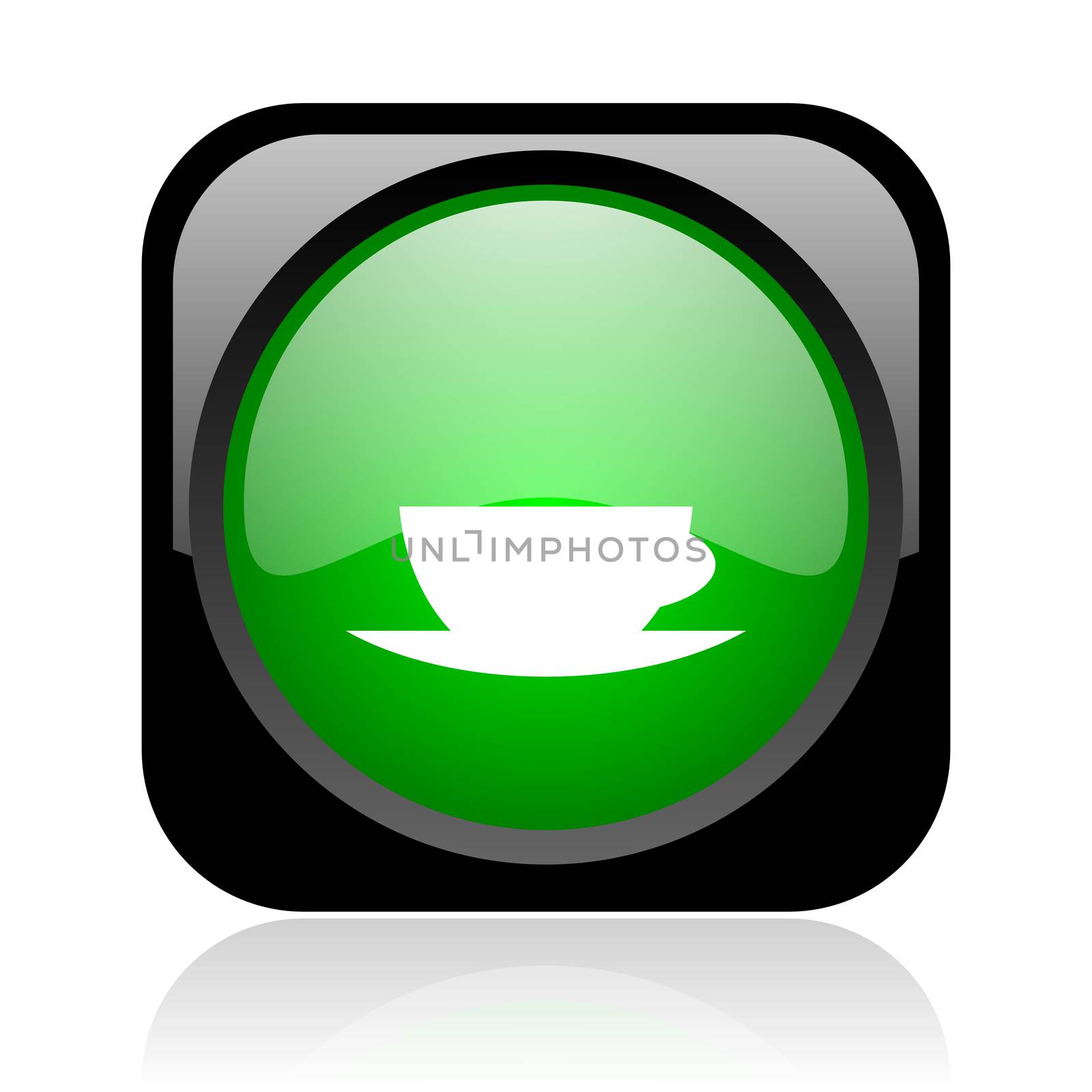 coffee cup black and green square web glossy icon