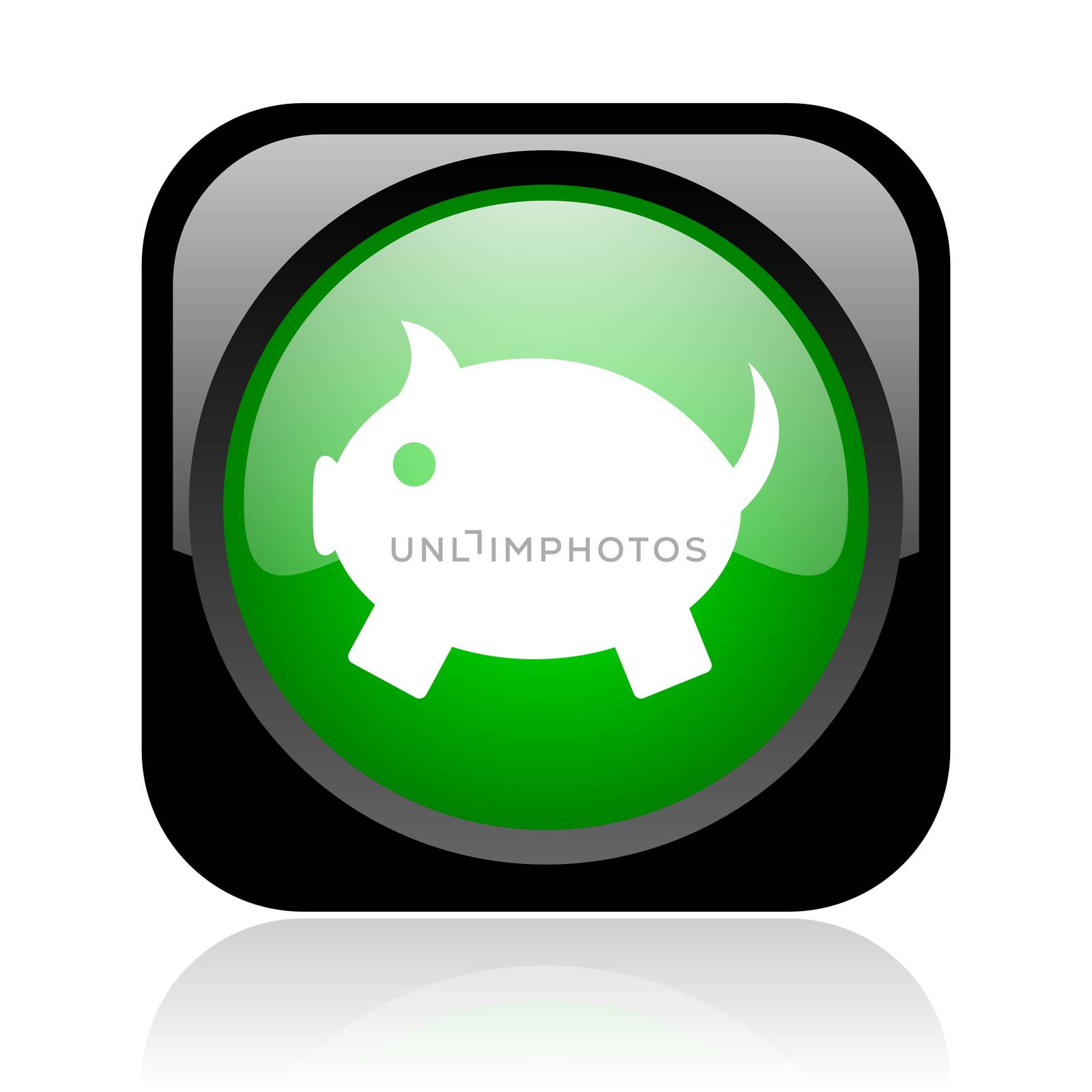 piggy bank black and green square web glossy icon
