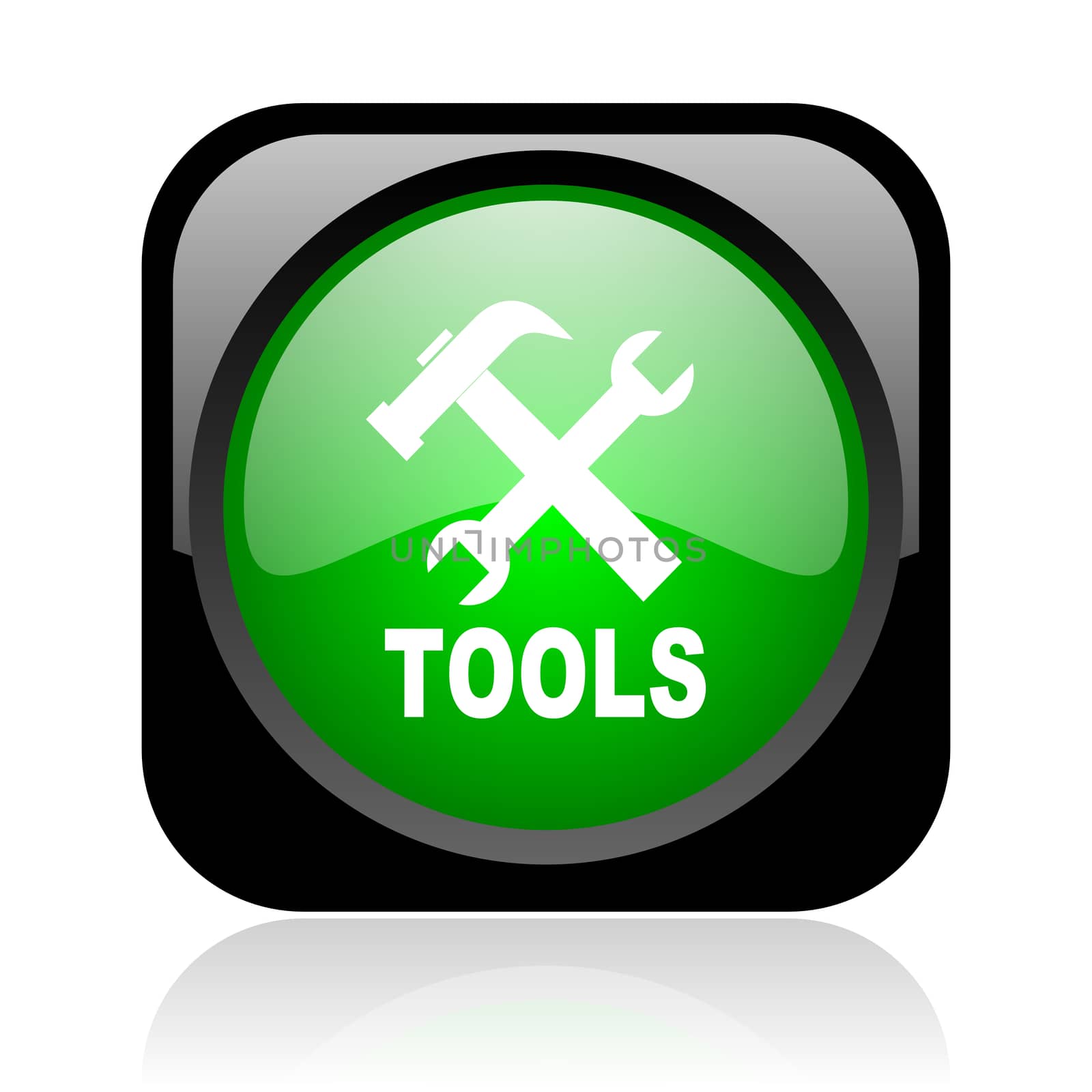 tools black and green square web glossy icon
