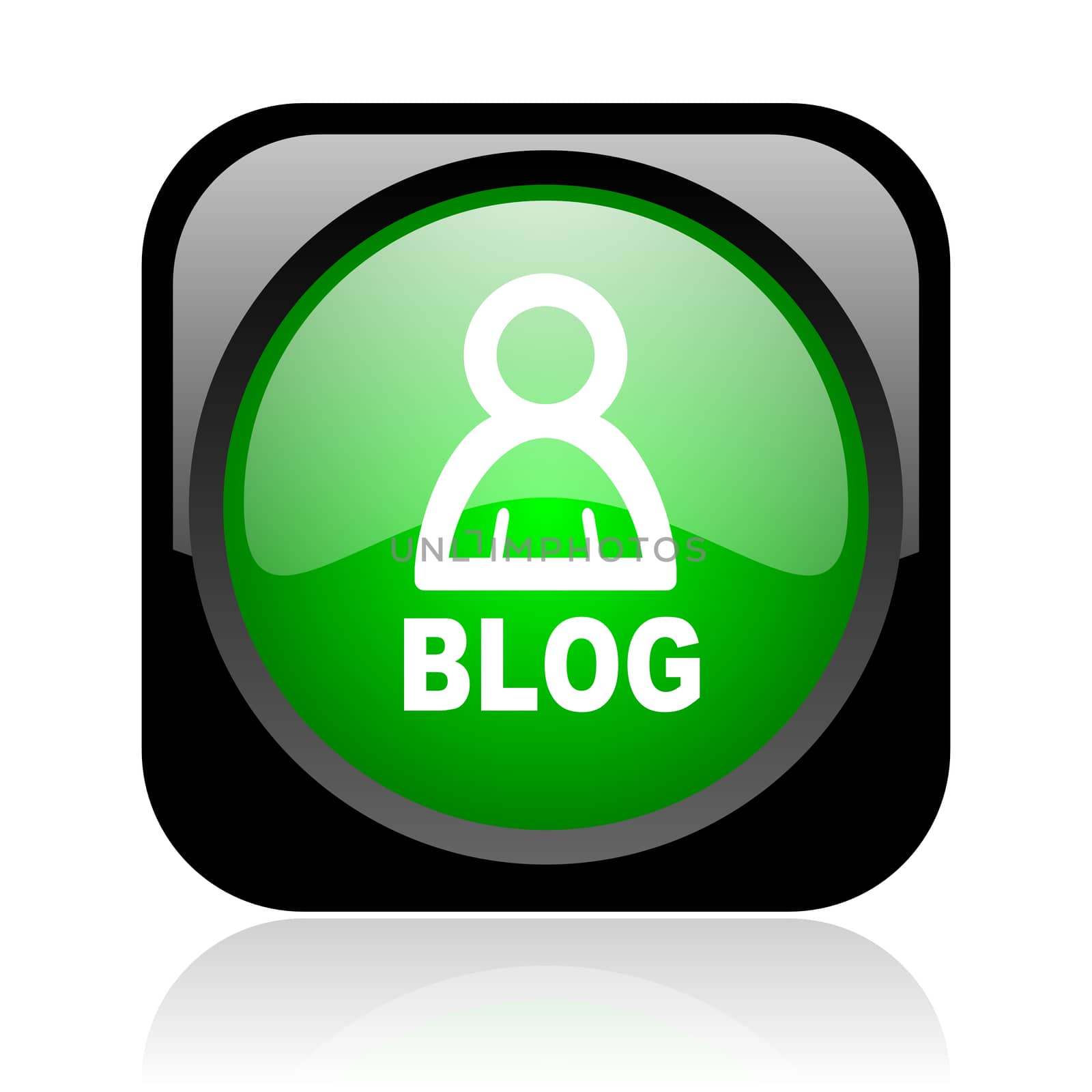blog black and green square web glossy icon