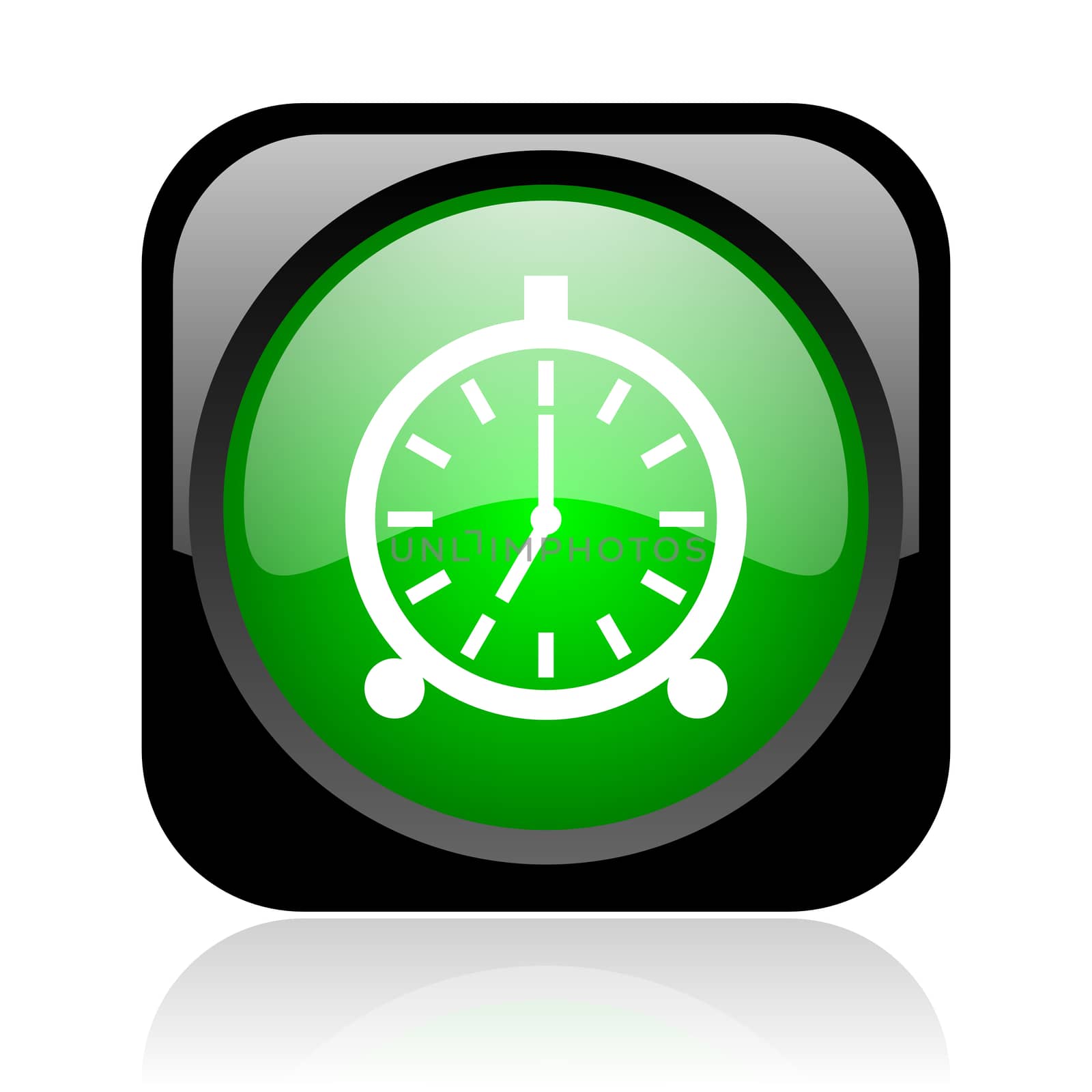 alarm clock black and green square web glossy icon