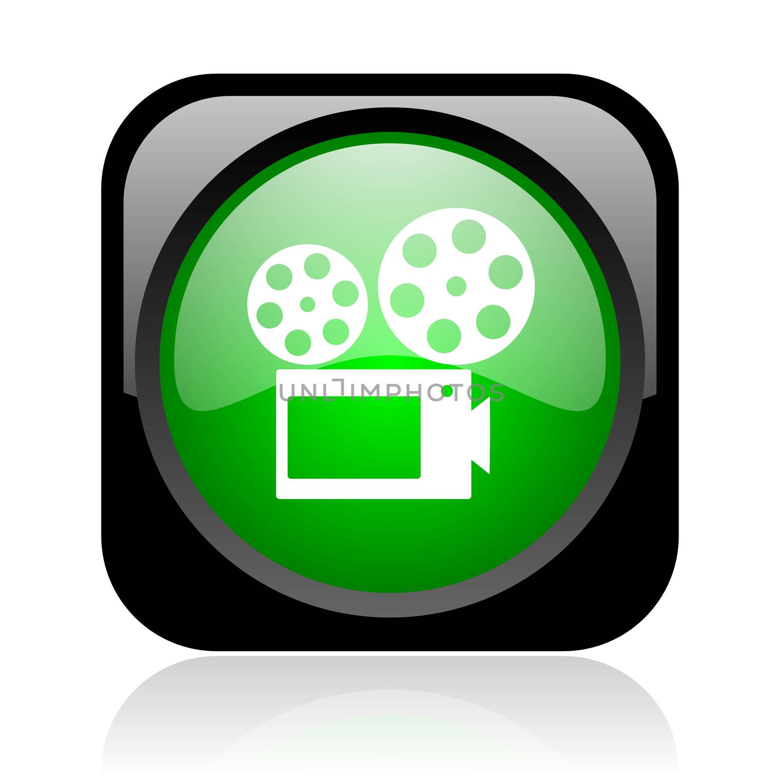 cinema black and green square web glossy icon