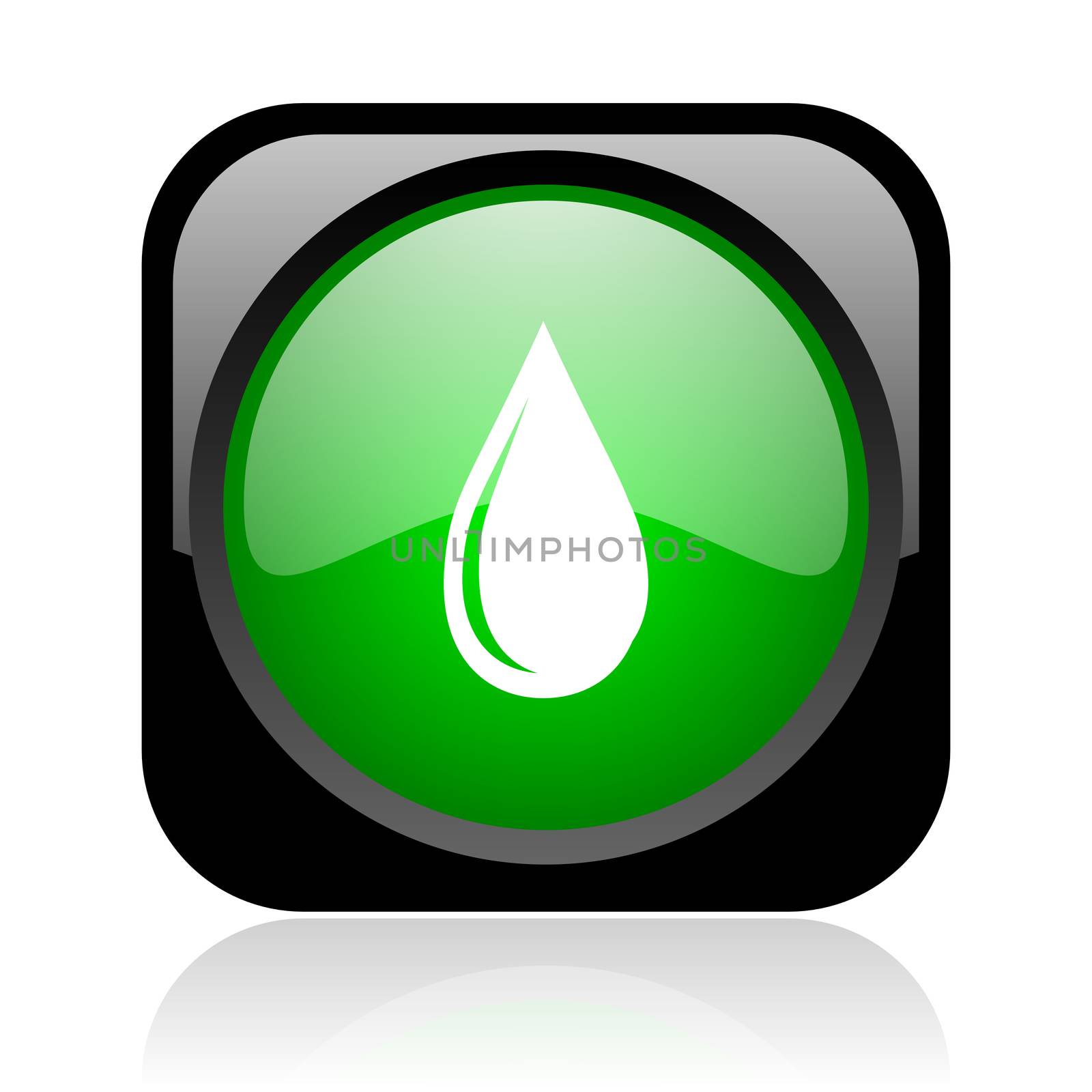 water drop black and green square web glossy icon