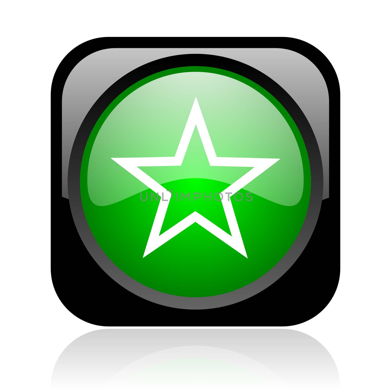 star black and green square web glossy icon
