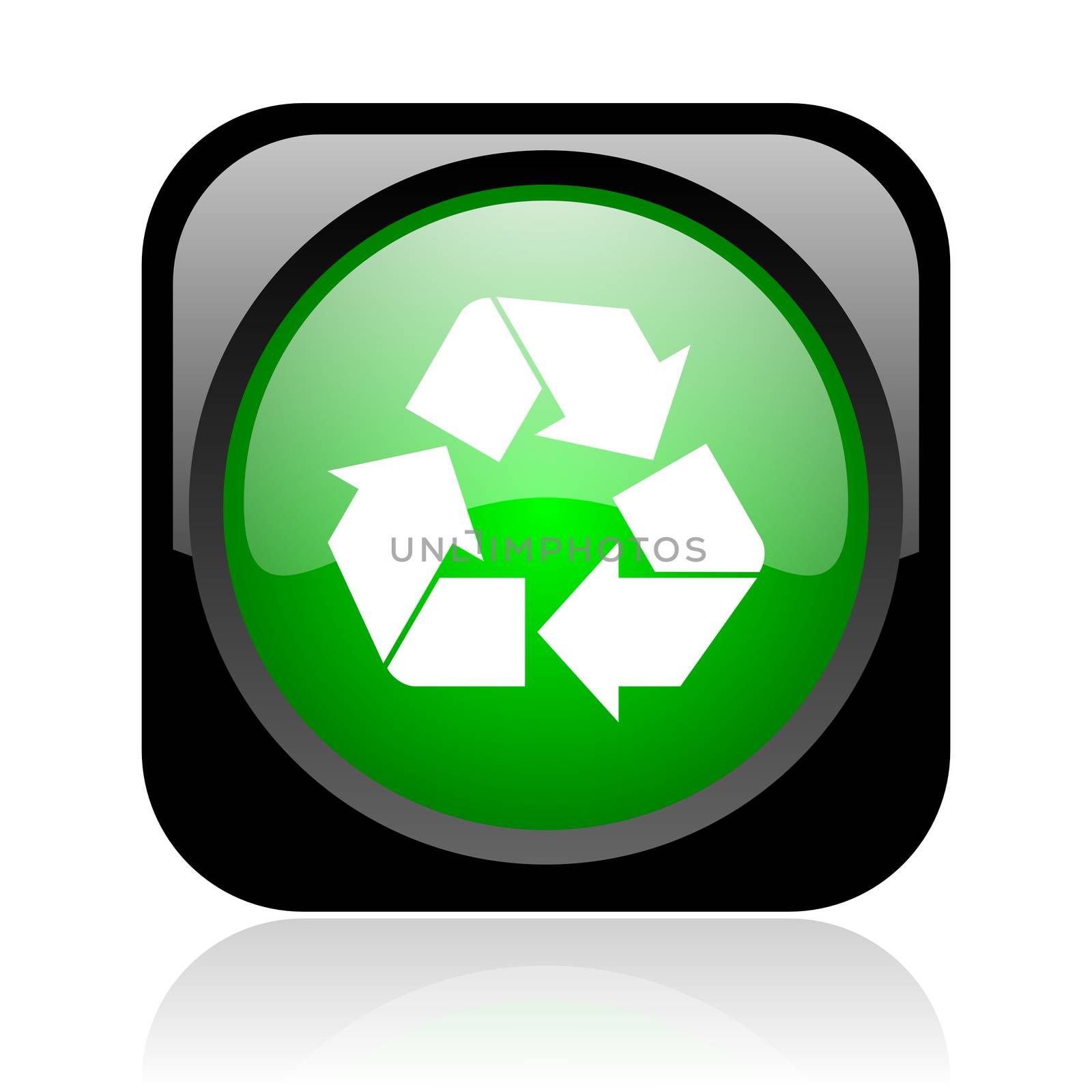 recycle black and green square web glossy icon