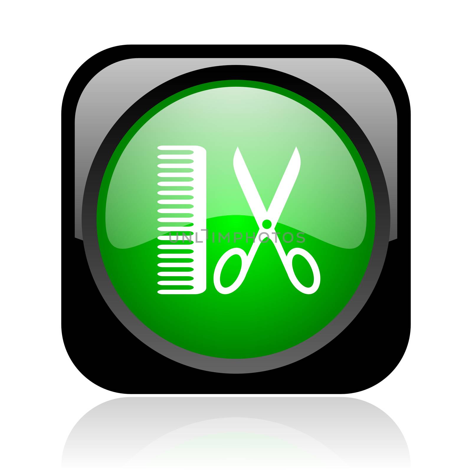 barber black and green square web glossy icon