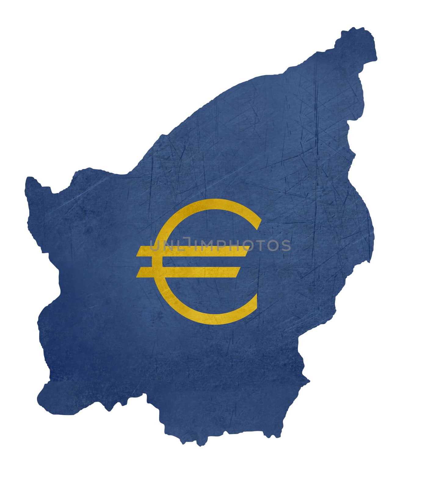 European currency symbol on map of San Marino isolated on white background.