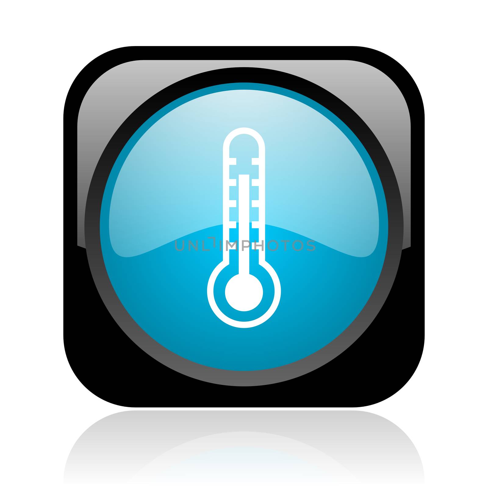 thermometer black and blue square web glossy icon