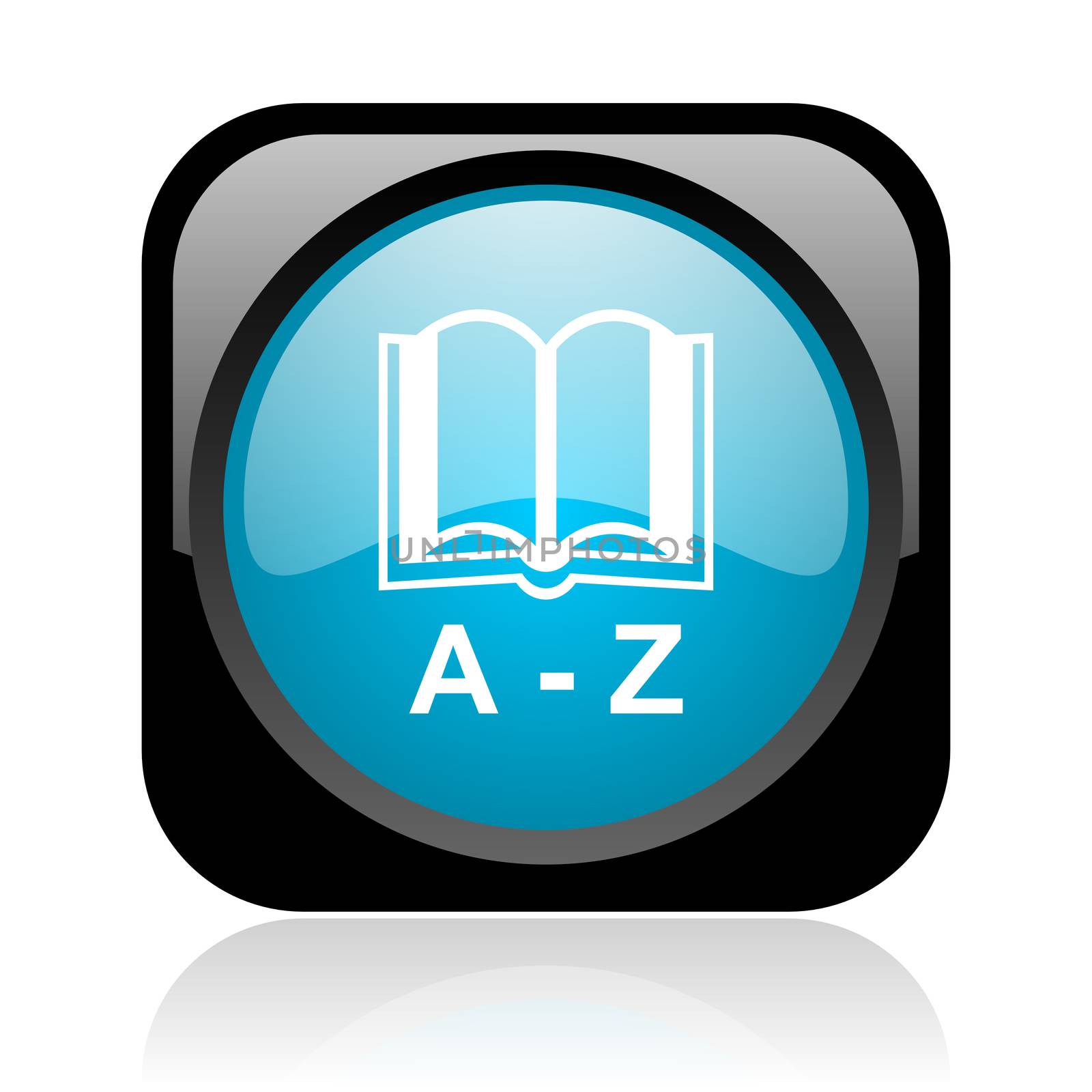 dictionary black and blue square web glossy icon