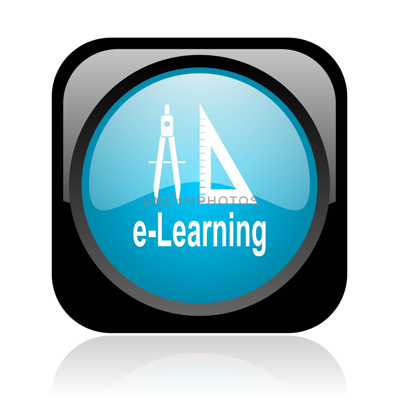 e-learning black and blue square web glossy icon