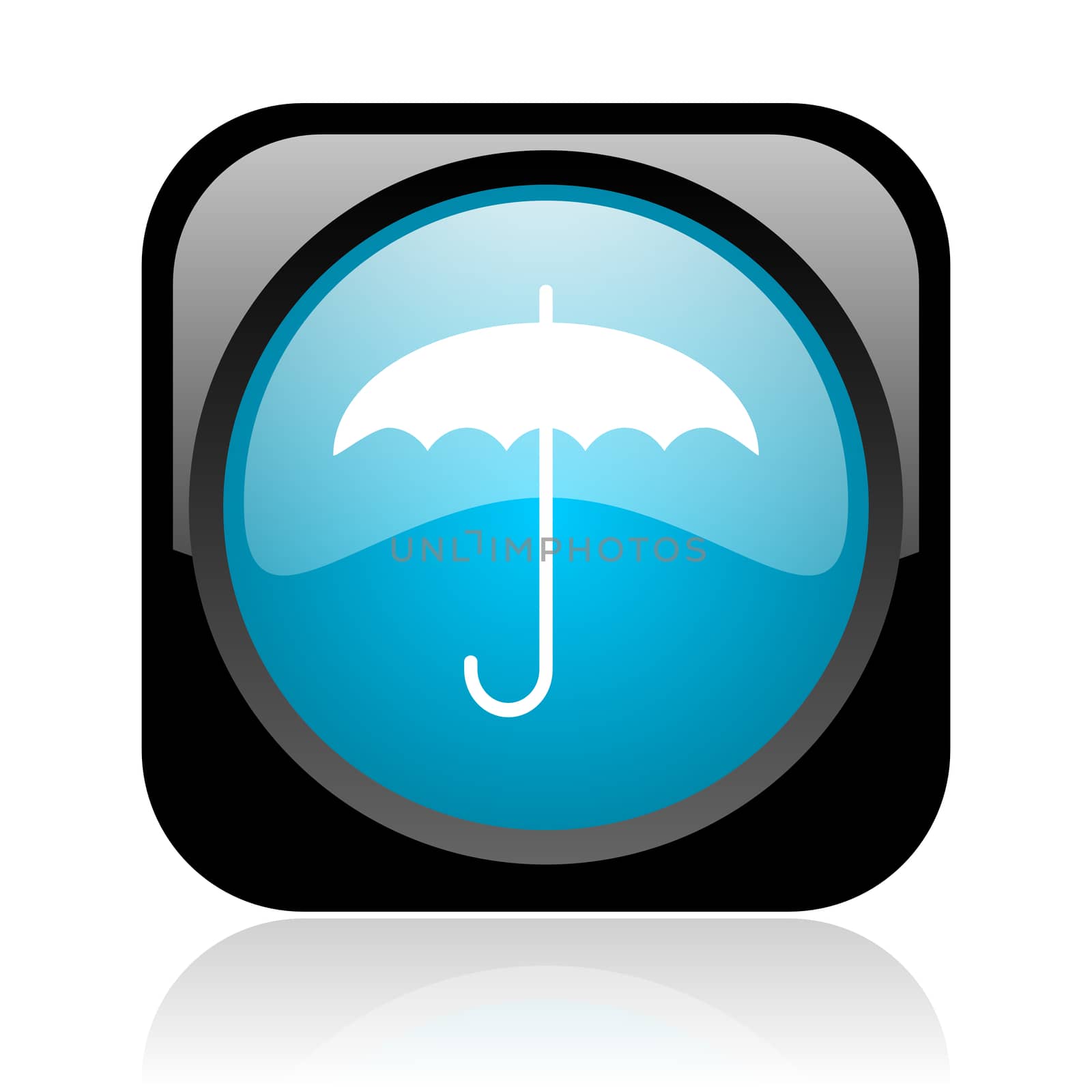 umbrella black and blue square web glossy icon