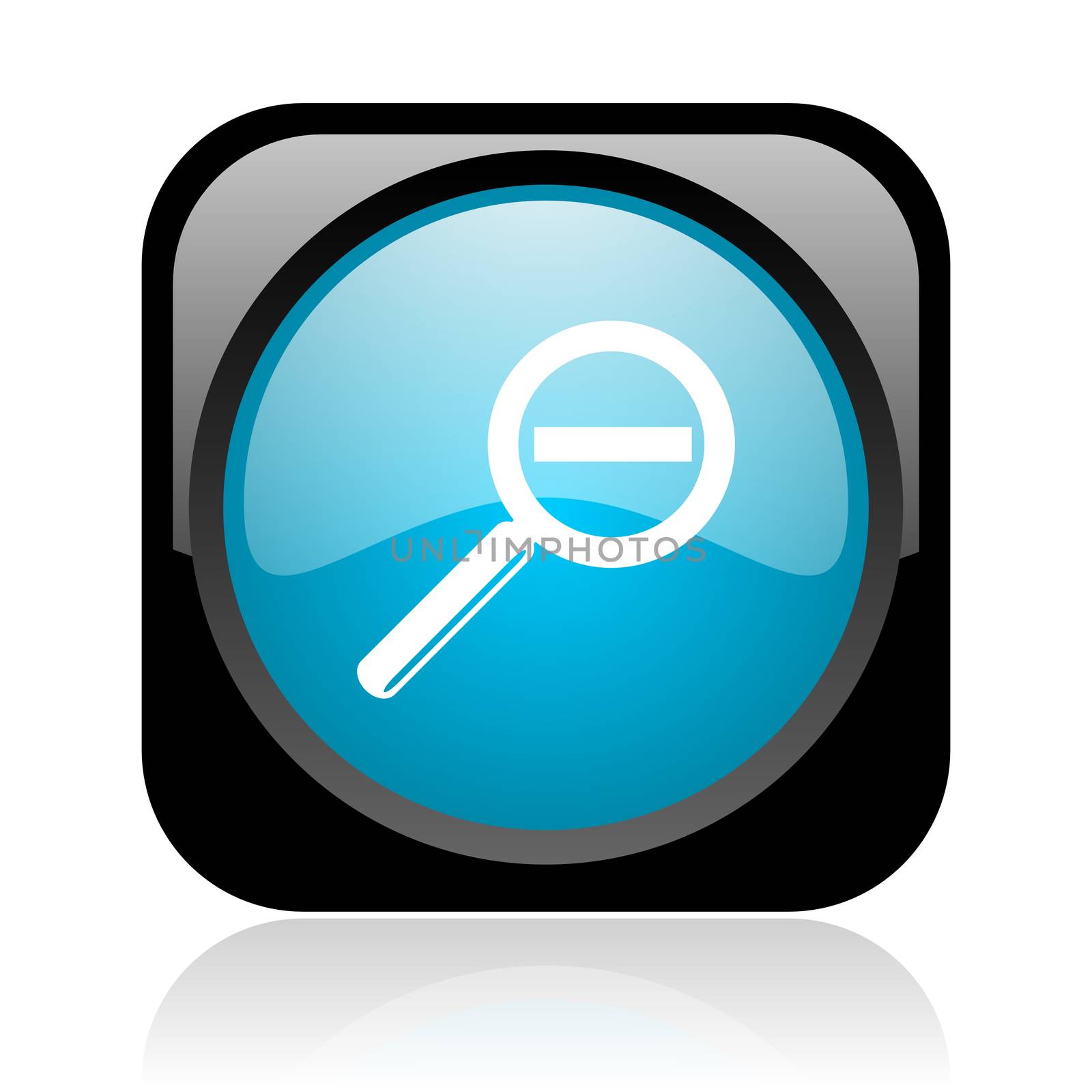 magnification black and blue square web glossy icon