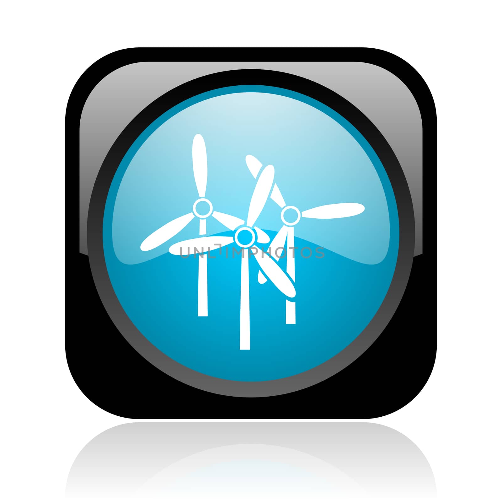 windmill black and blue square web glossy icon