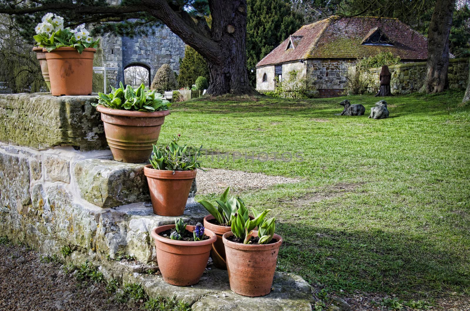 Flower pots in the grounds of Michelham Priory