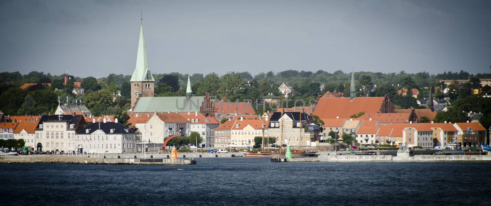 The skyline of the city of Copenhagen taken from the Baltic Sea