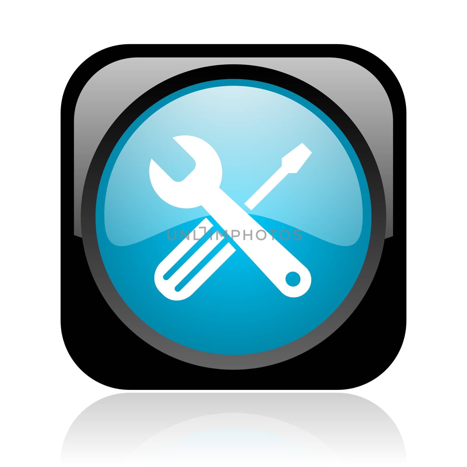 tools black and blue square web glossy icon