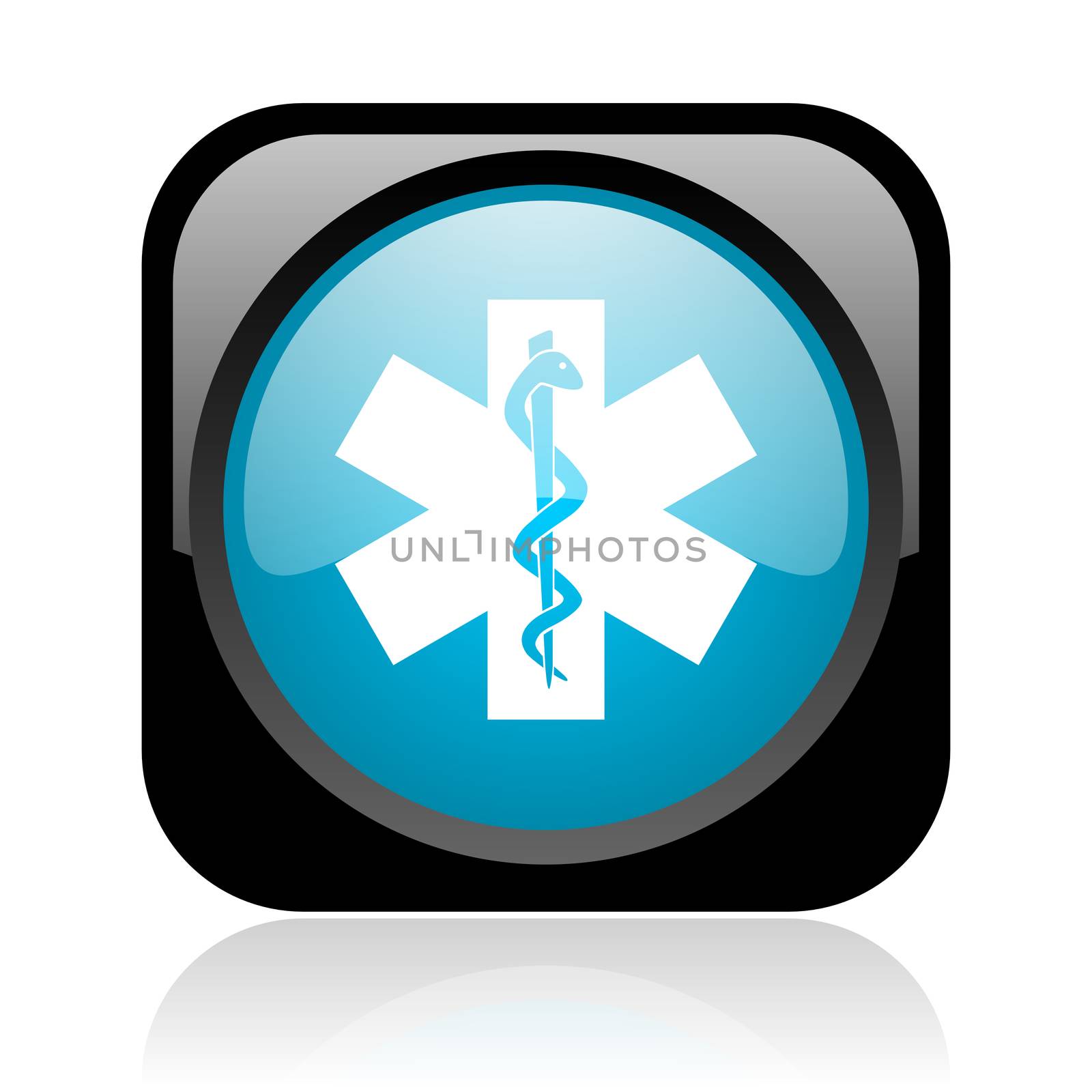 caduceus black and blue square web glossy icon