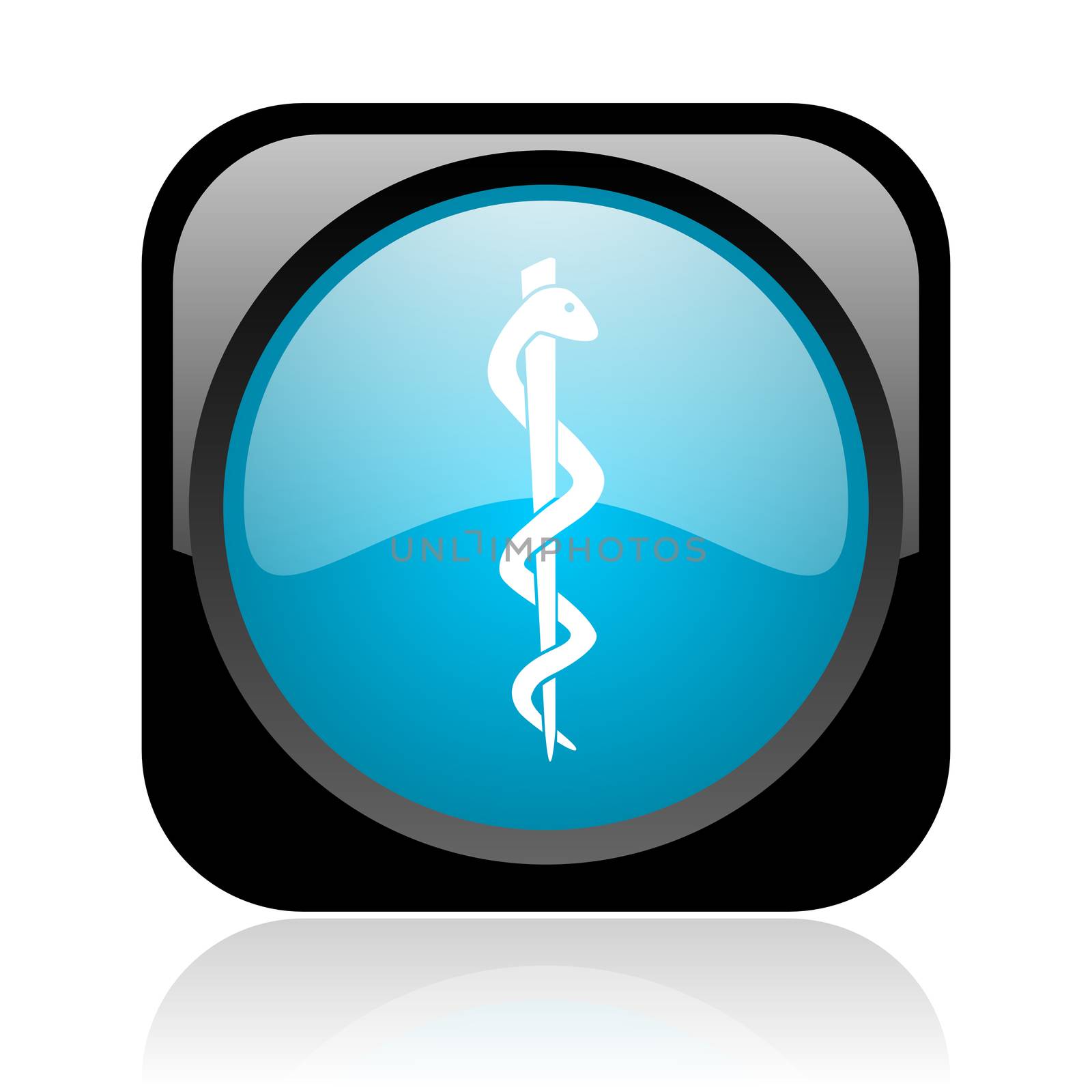 caduceus black and blue square web glossy icon
