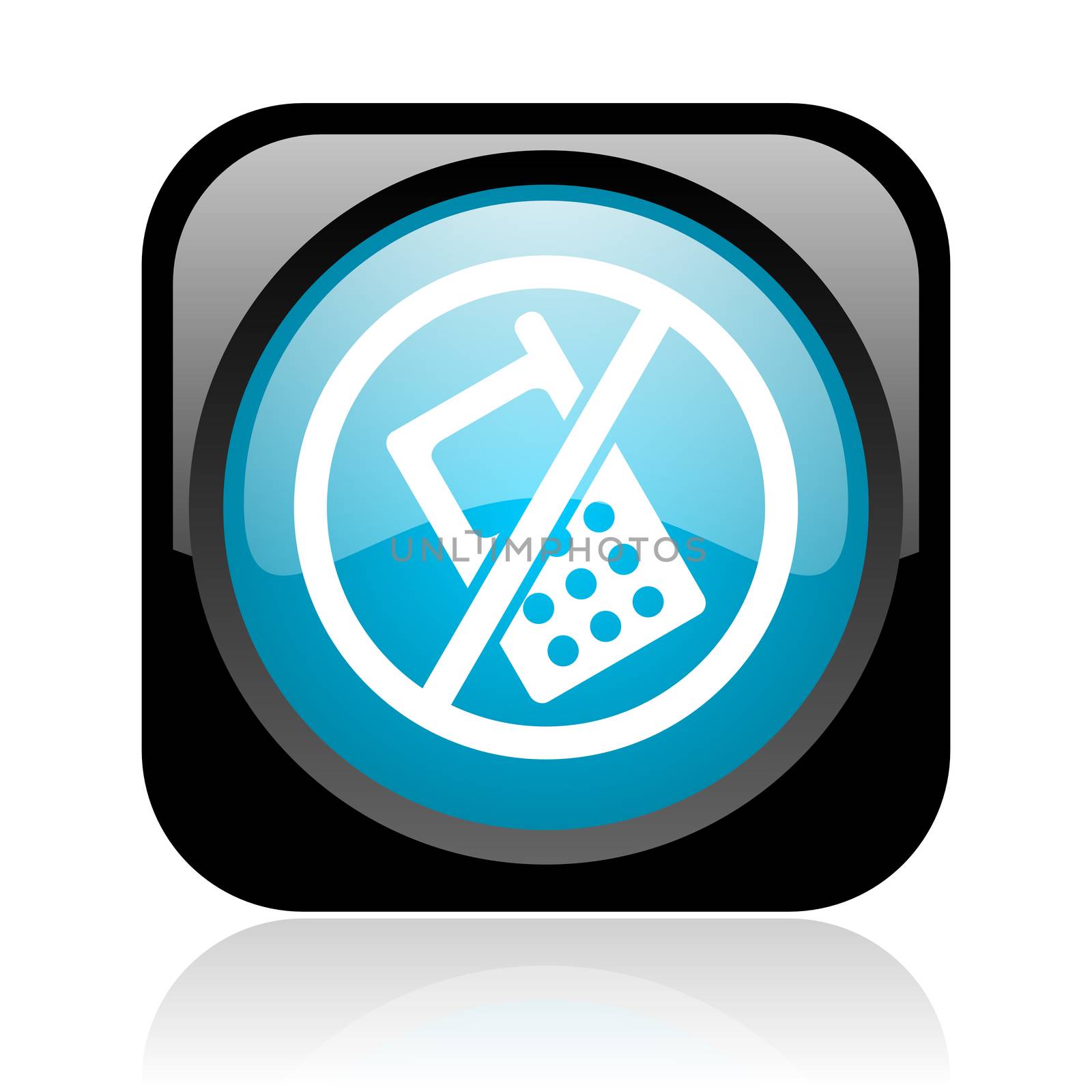 no phones black and blue square web glossy icon