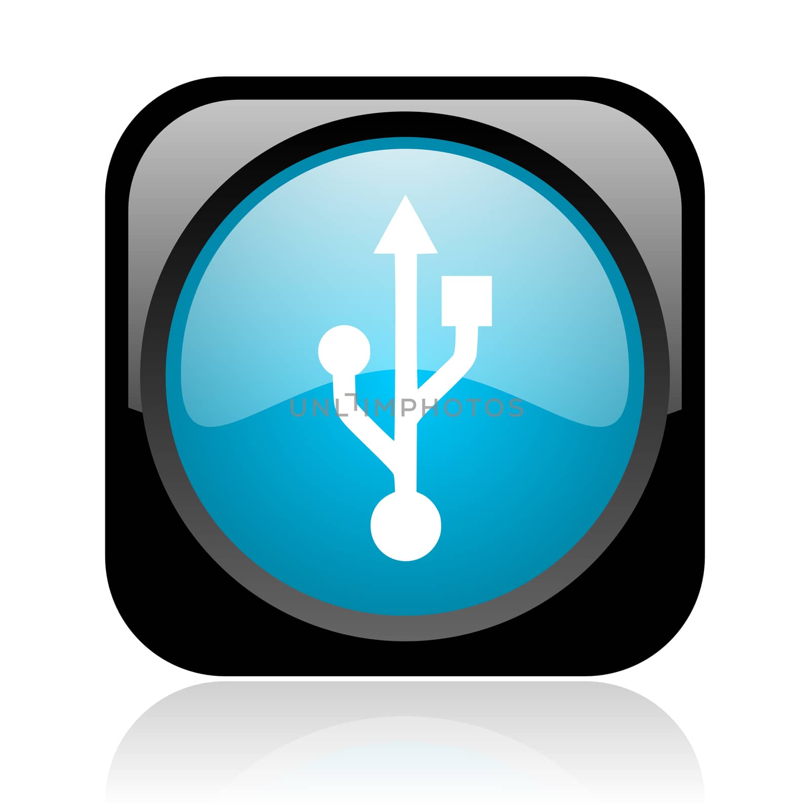 usb black and blue square web glossy icon