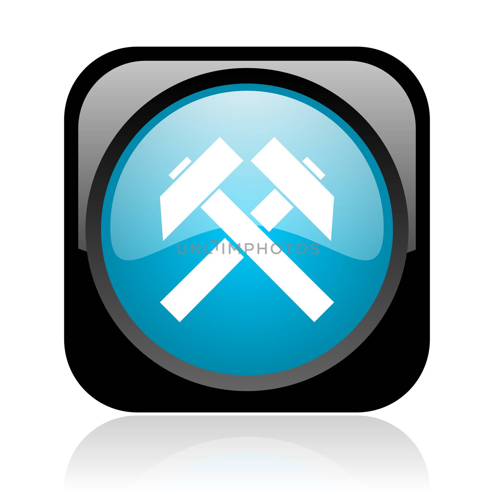 mining black and blue square web glossy icon