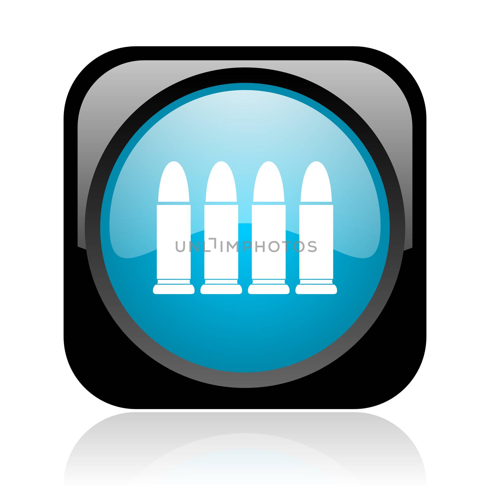 ammunition black and blue square web glossy icon