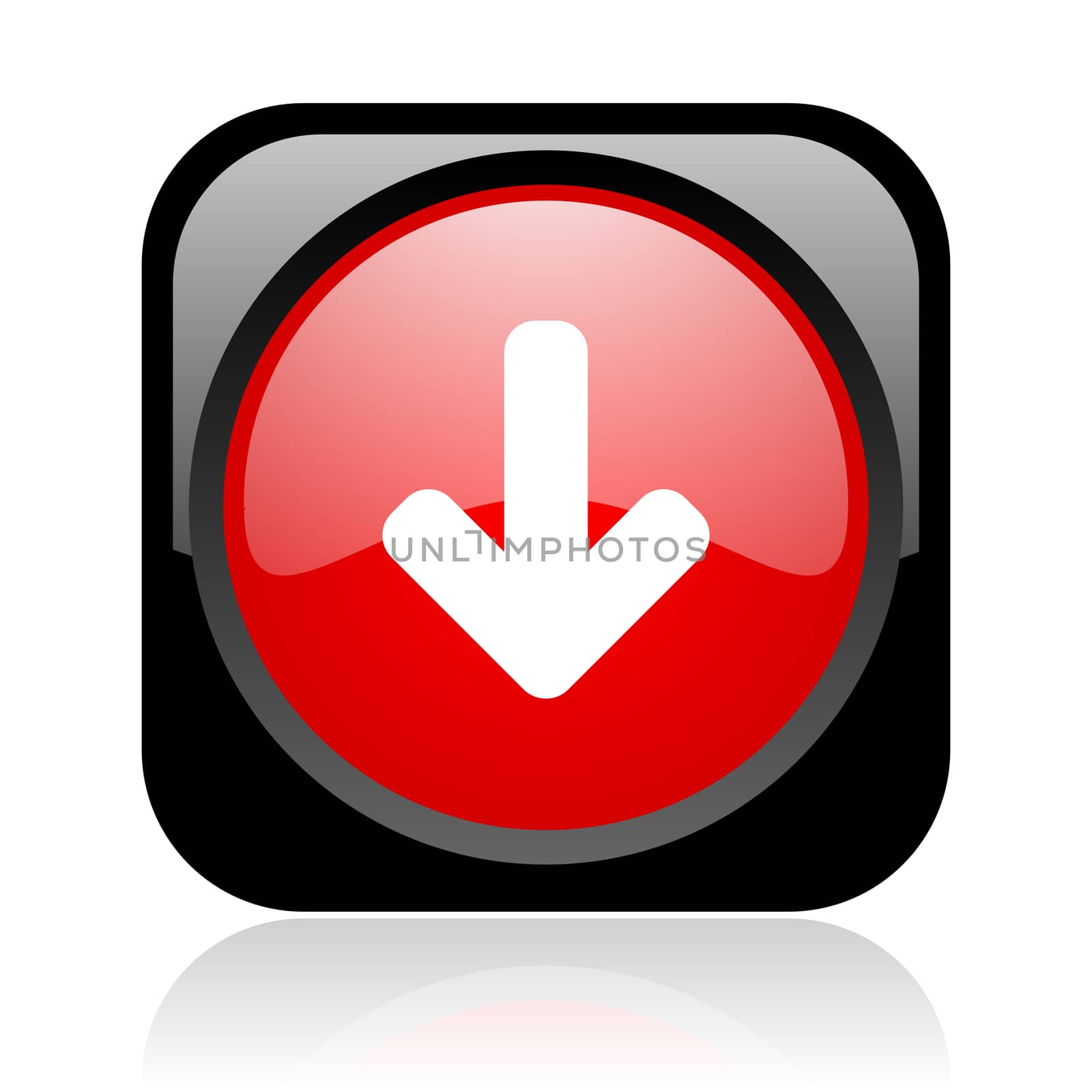 arrow down black and red square web glossy icon