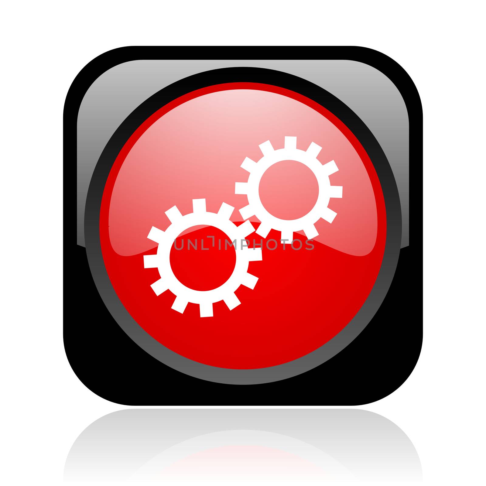 gears black and red square web glossy icon