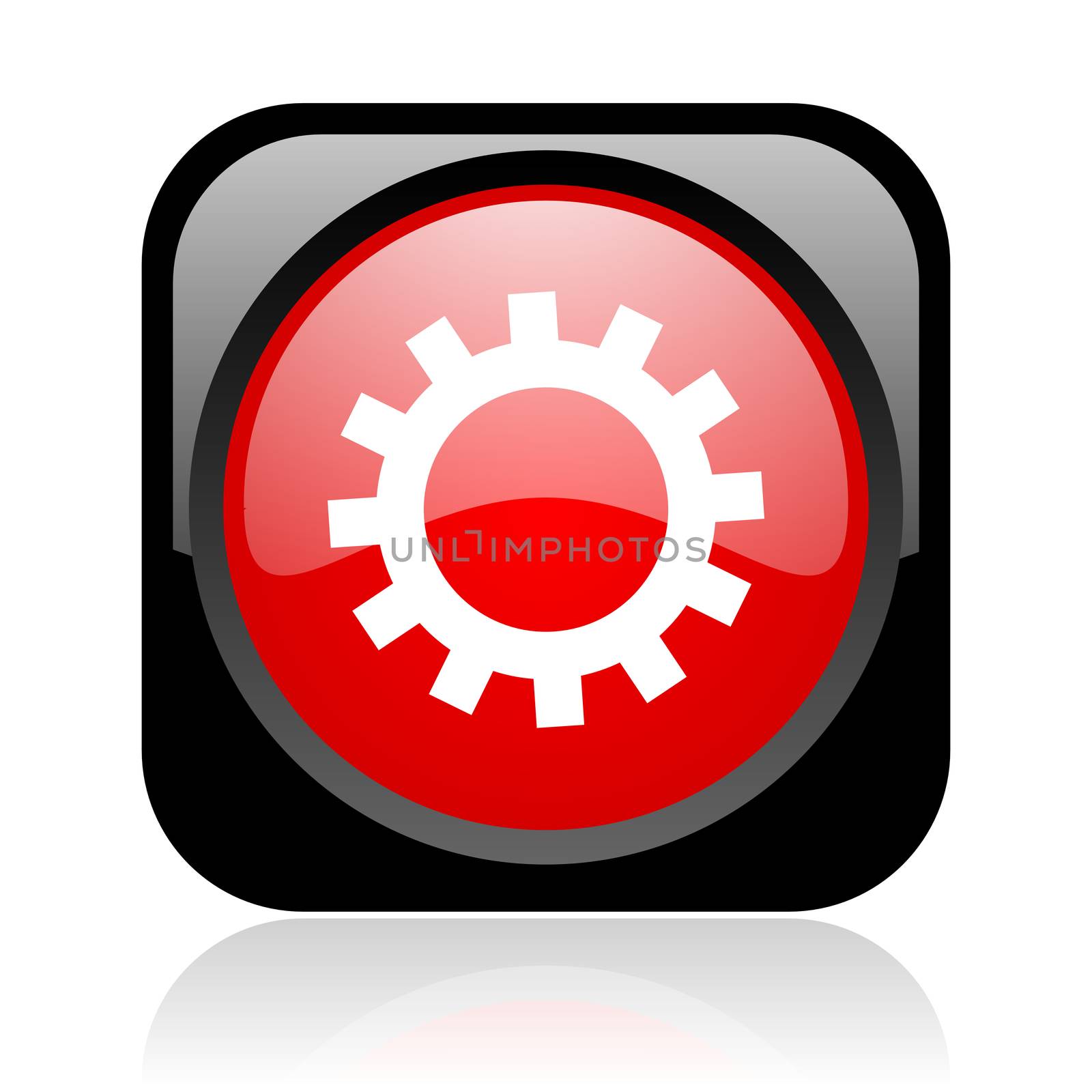 gears black and red square web glossy icon