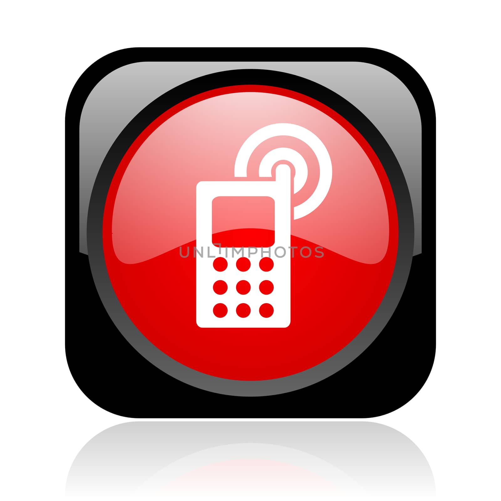 cellphone black and red square web glossy icon