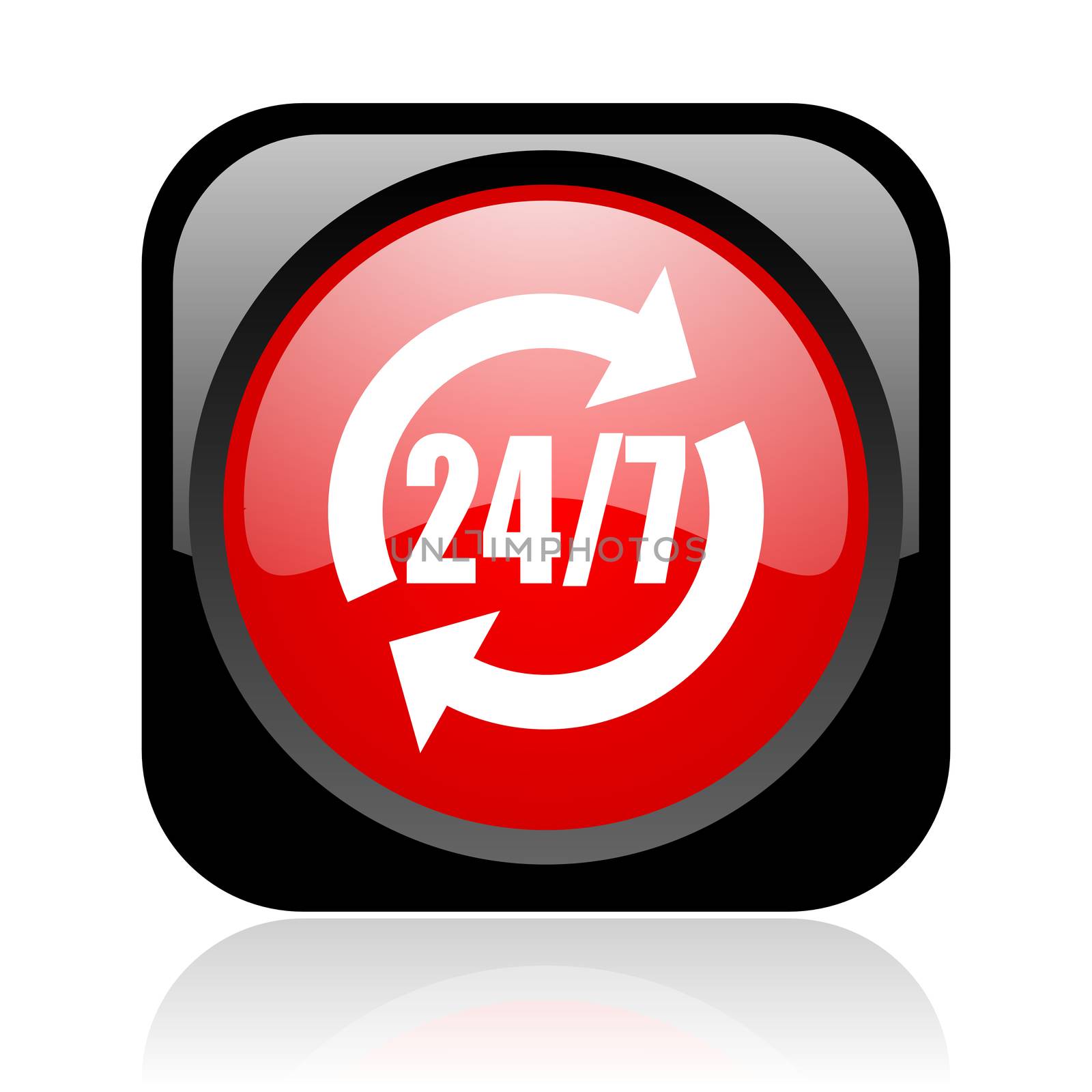 24/7 service black and red square web glossy icon