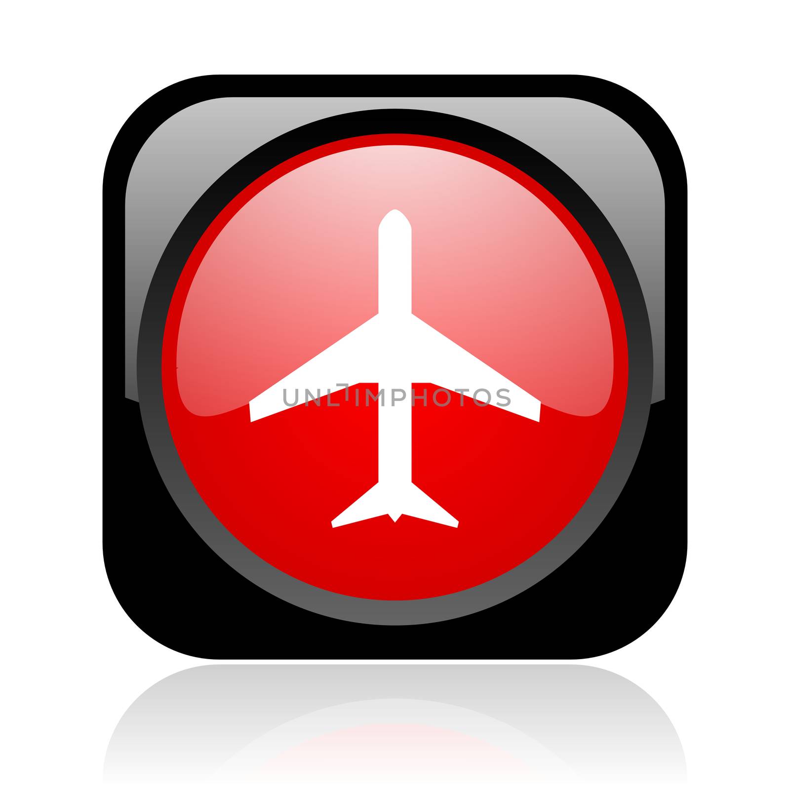 airplane black and red square web glossy icon