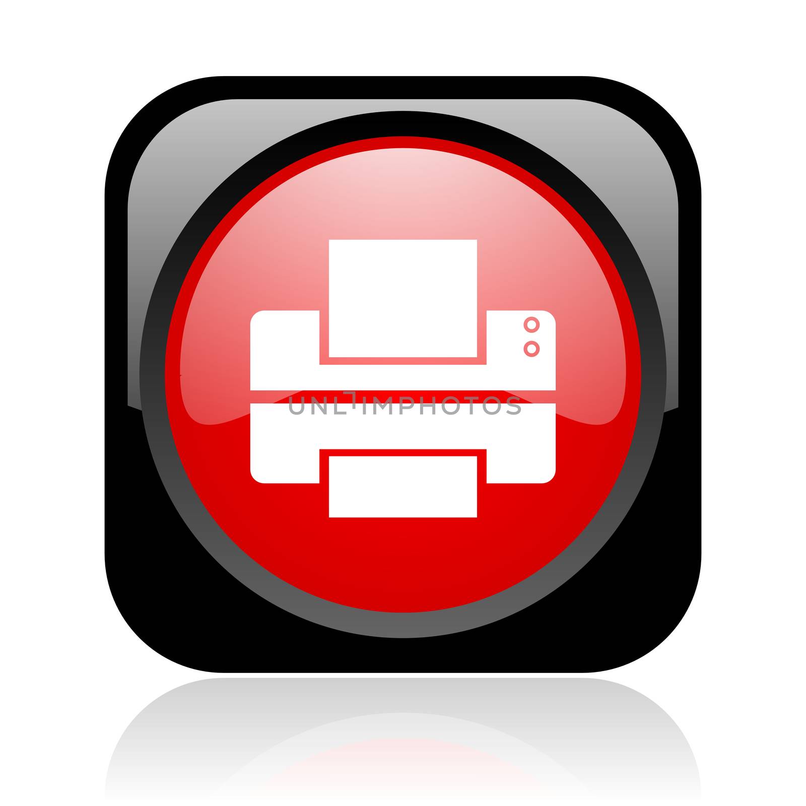 printer black and red square web glossy icon