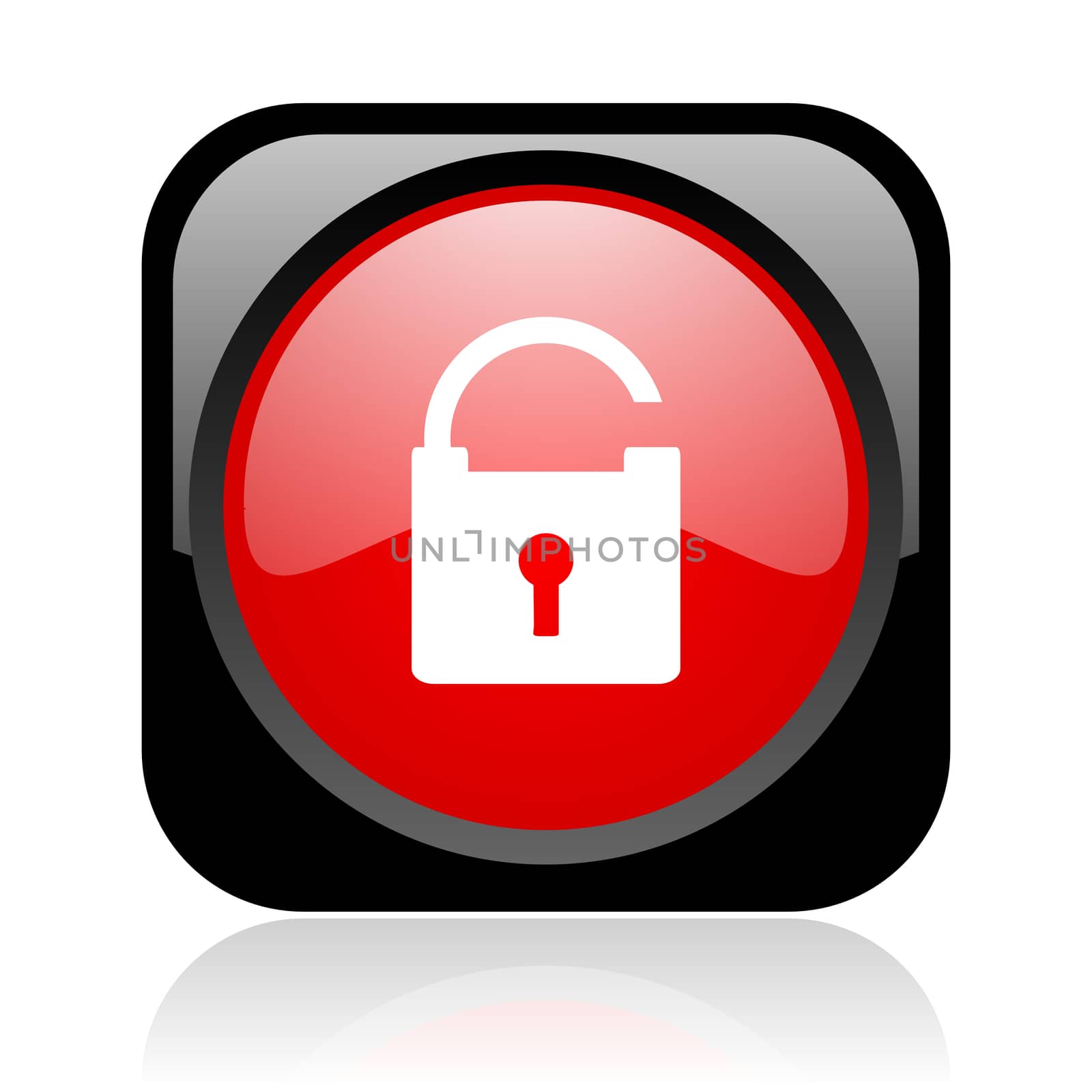 padlock black and red square web glossy icon