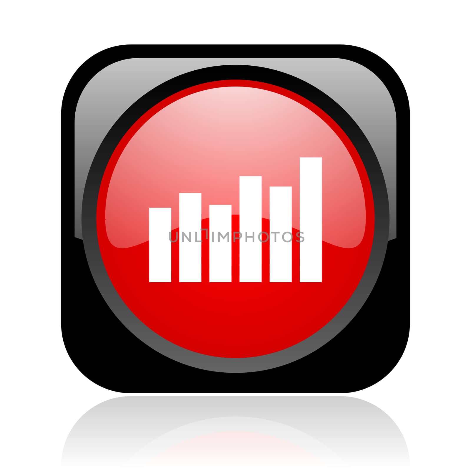 bar graph black and red square web glossy icon