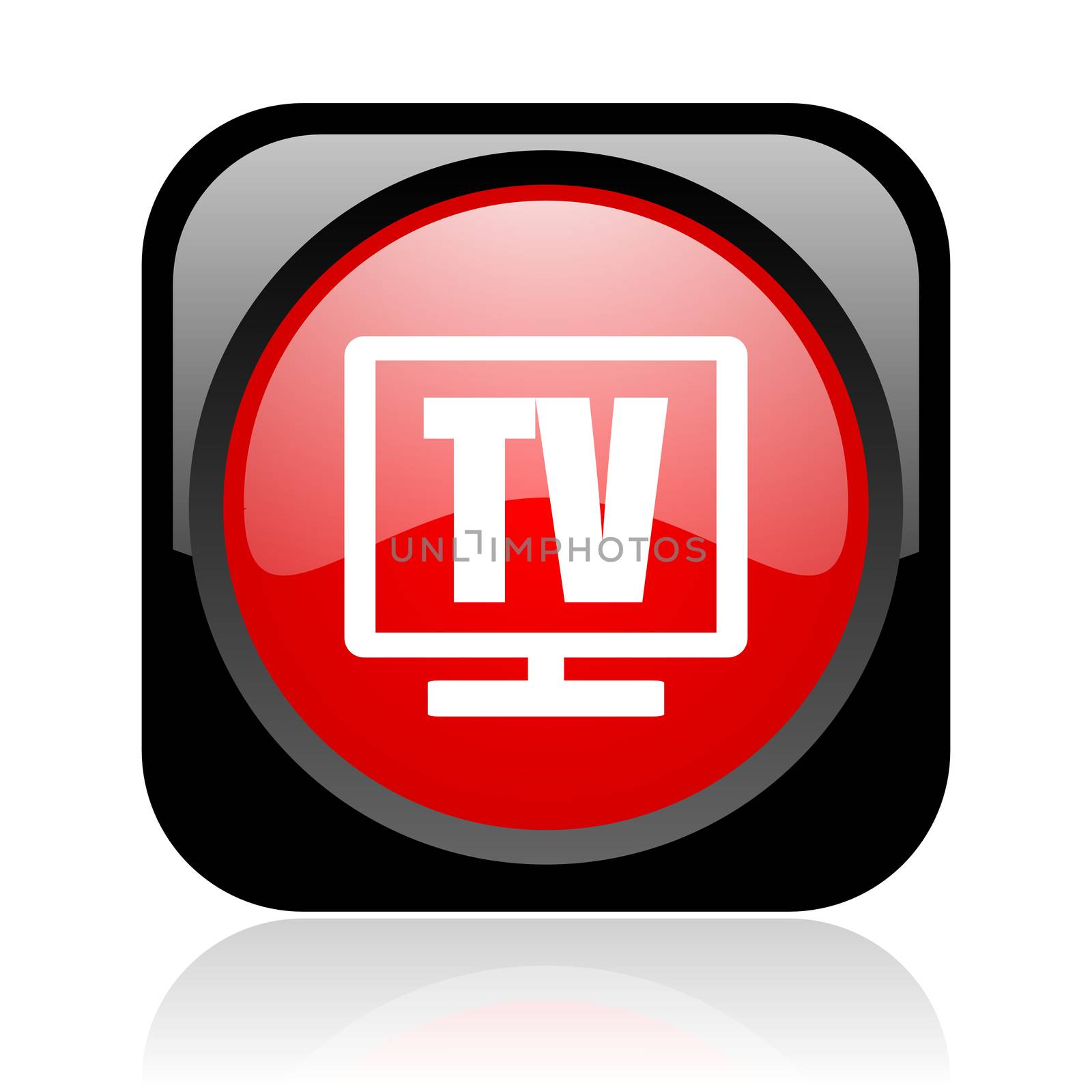 tv black and red square web glossy icon