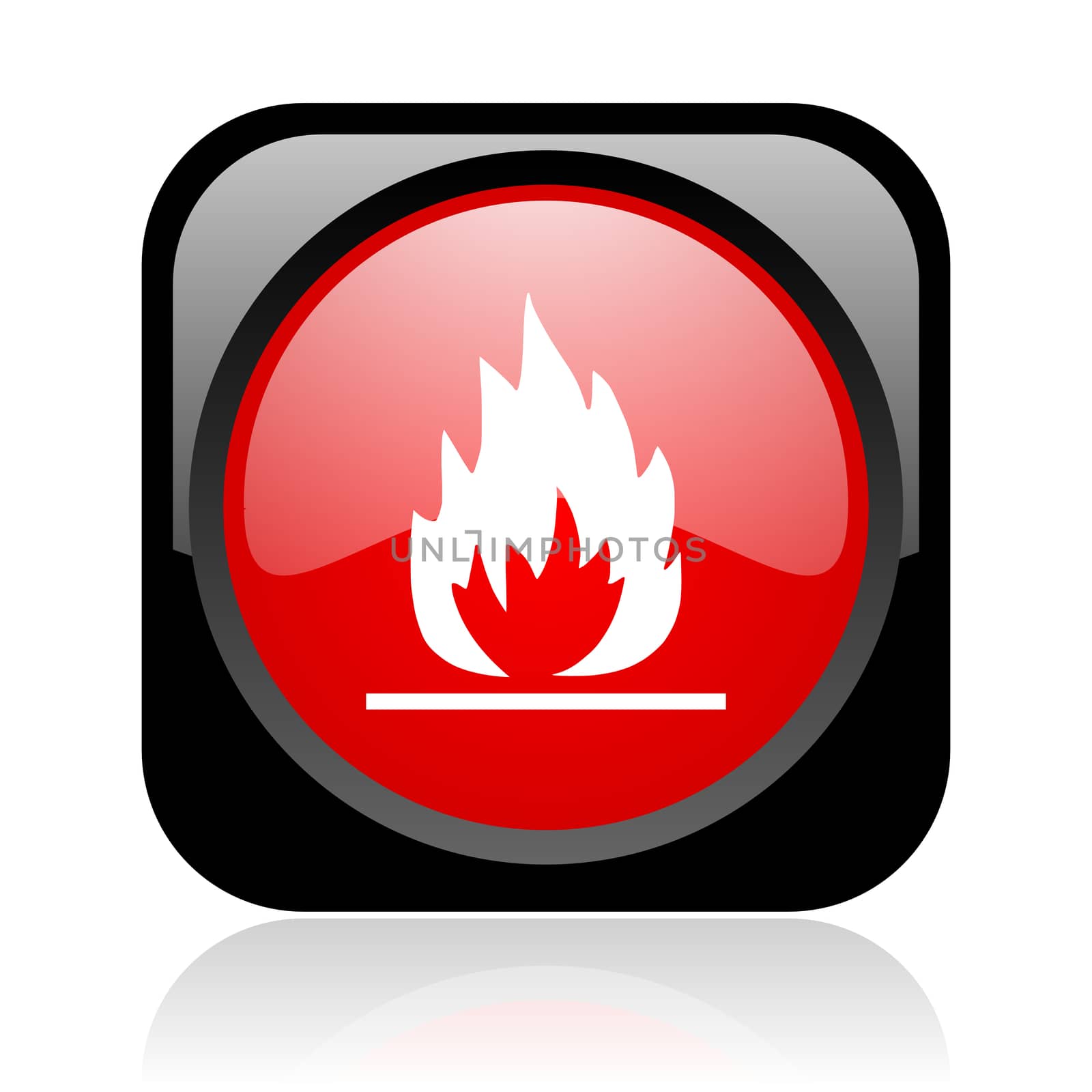 flames black and red square web glossy icon