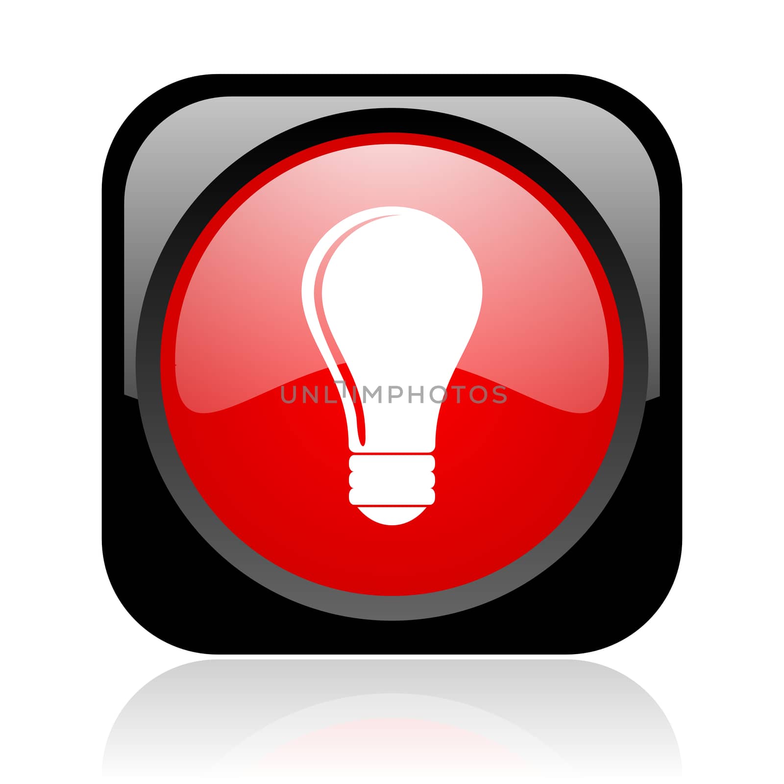 light bulb black and red square web glossy icon