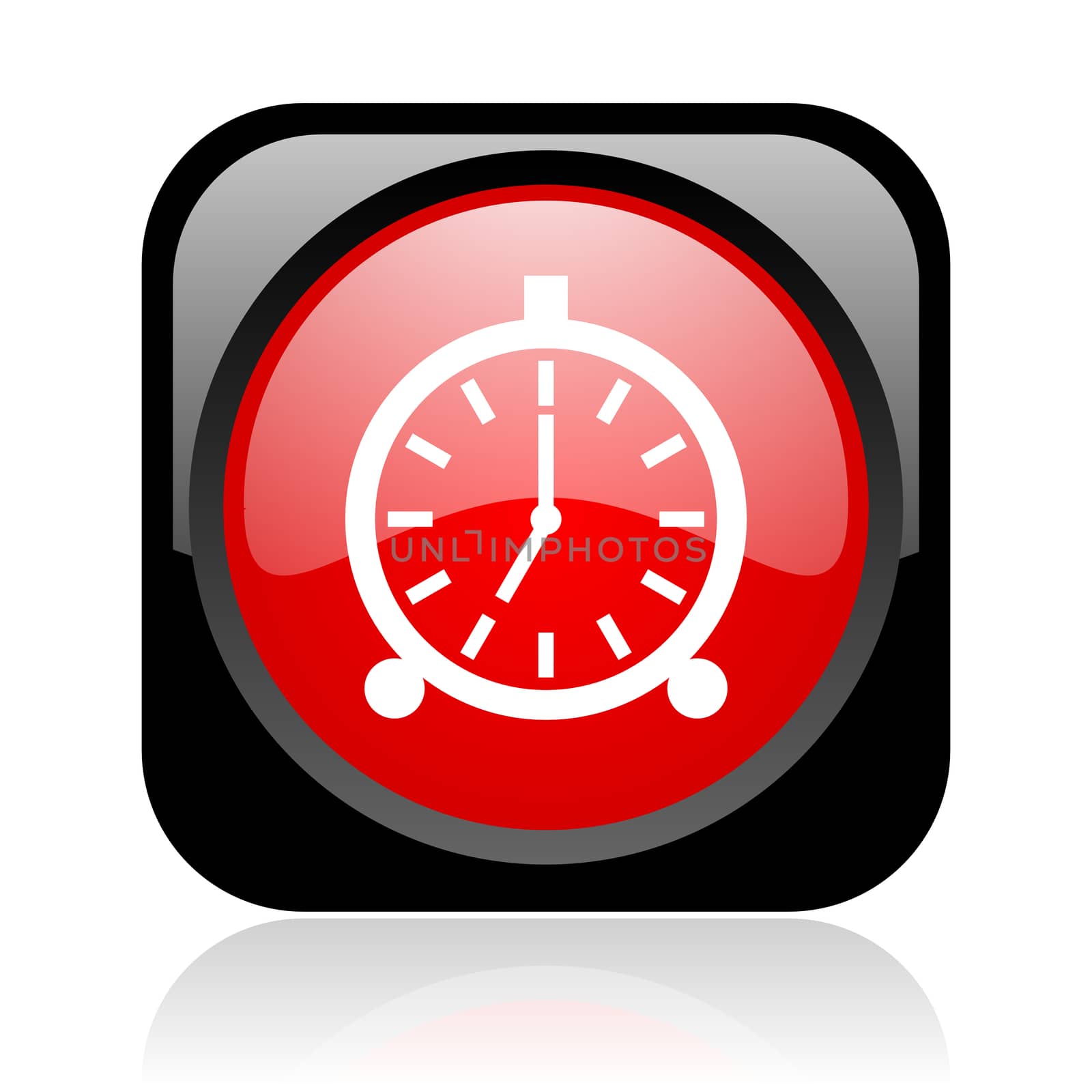 alarm clock black and red square web glossy icon