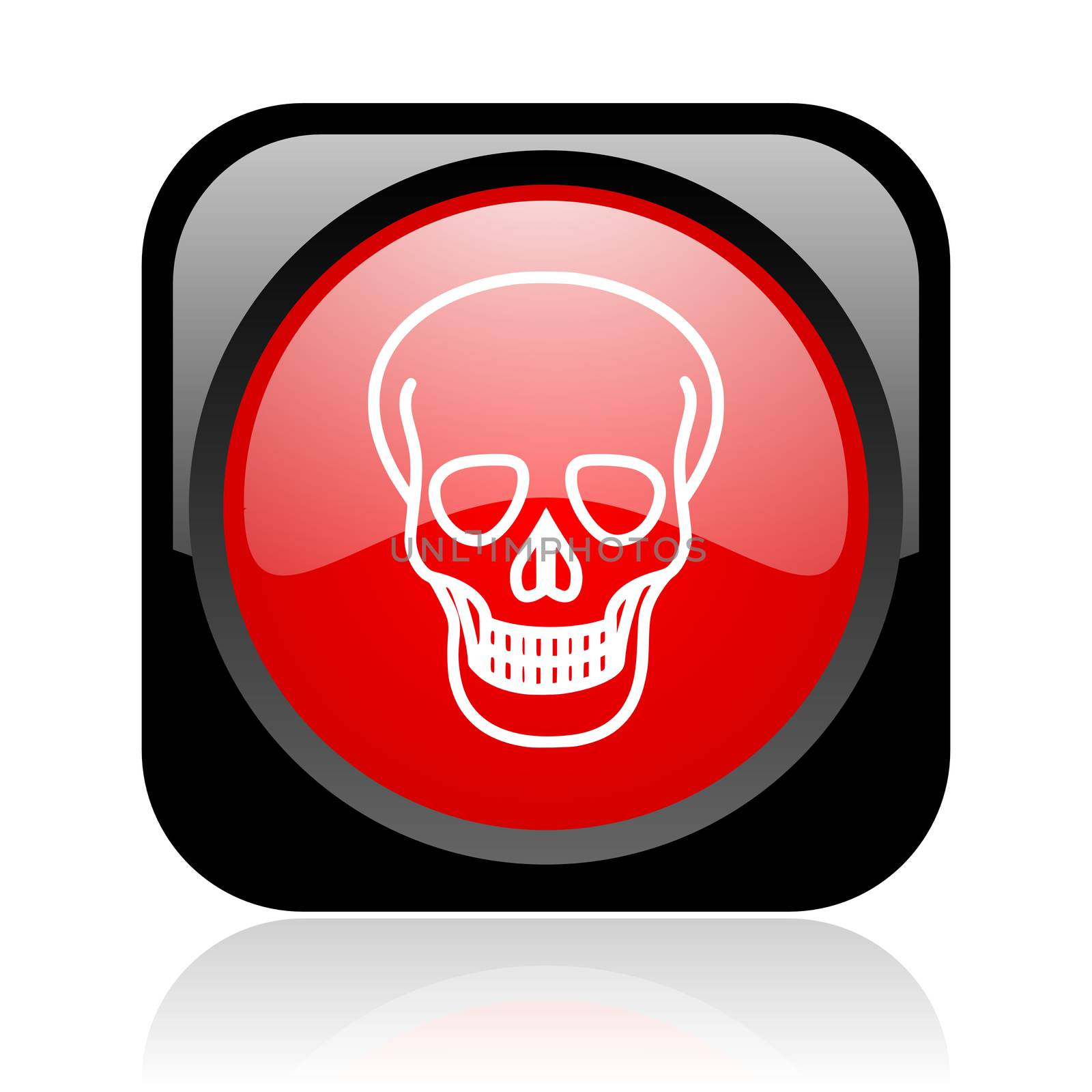skull black and red square web glossy icon