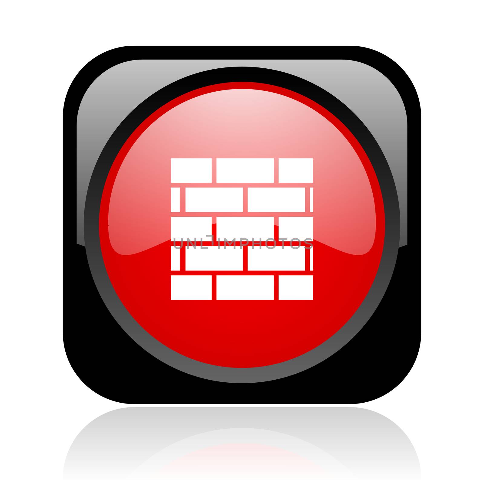 firewall black and red square web glossy icon