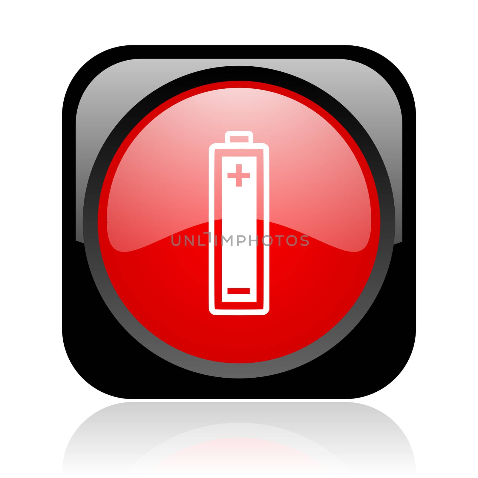 battery black and red square web glossy icon