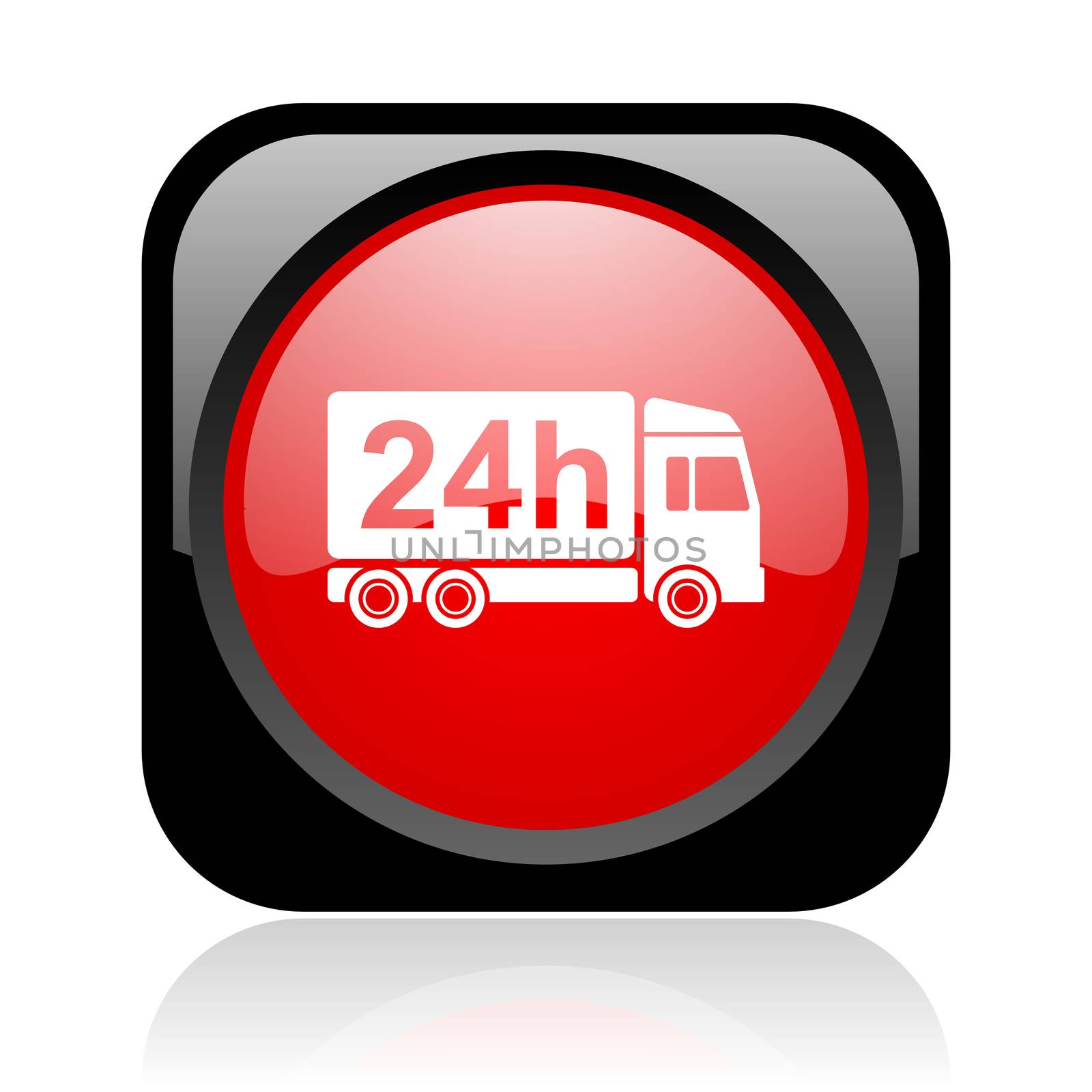 delivery 24h black and red square web glossy icon