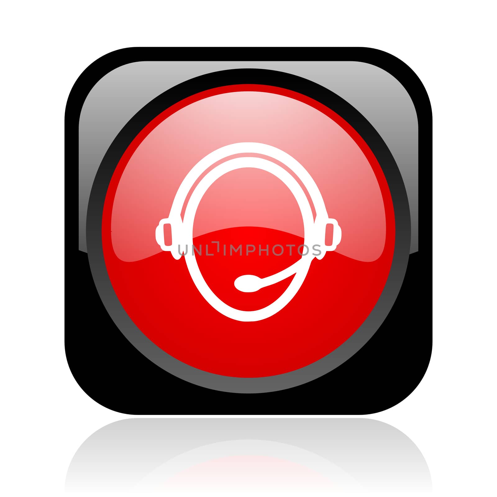 customer service black and red square web glossy icon