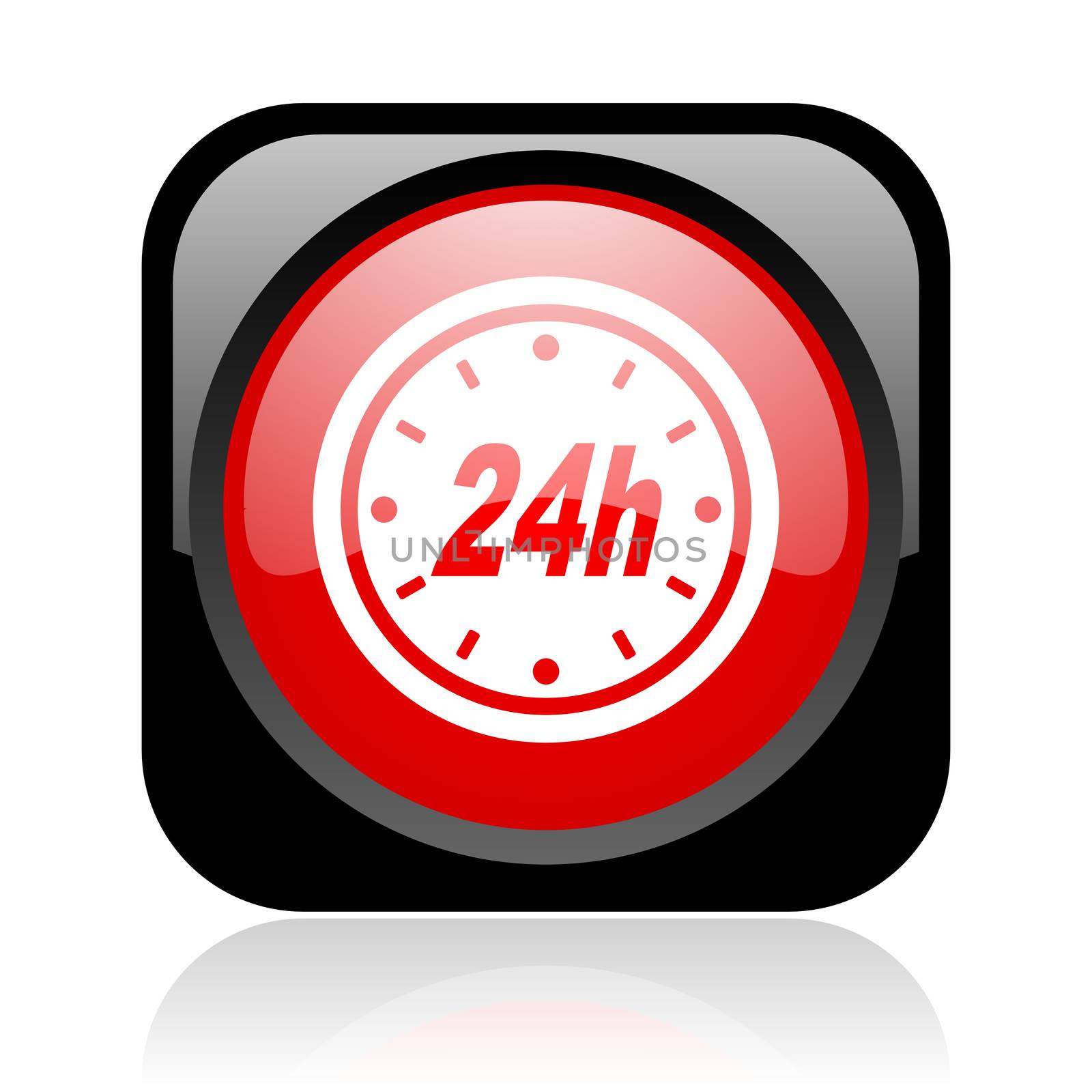24h black and red square web glossy icon