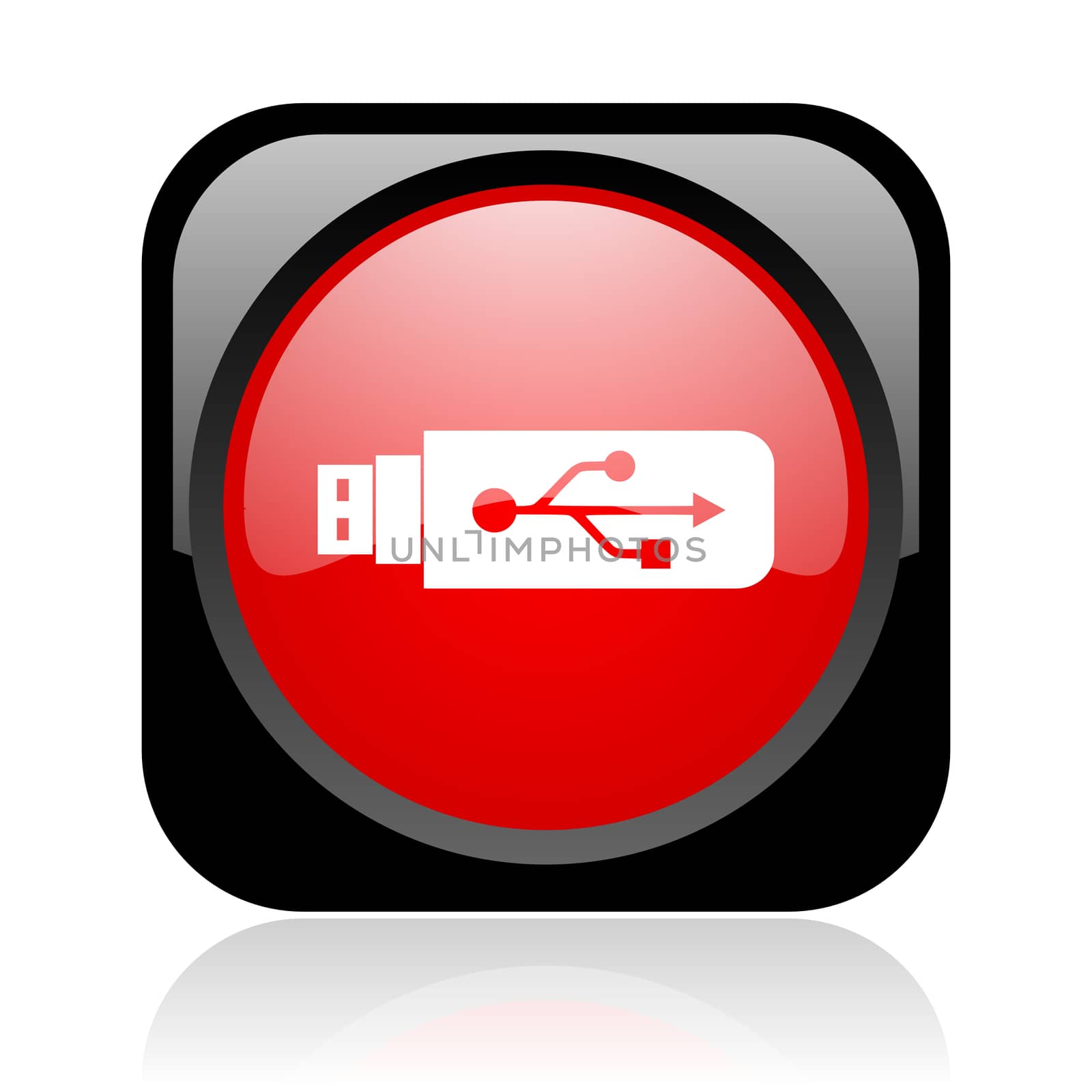 usb black and red square web glossy icon