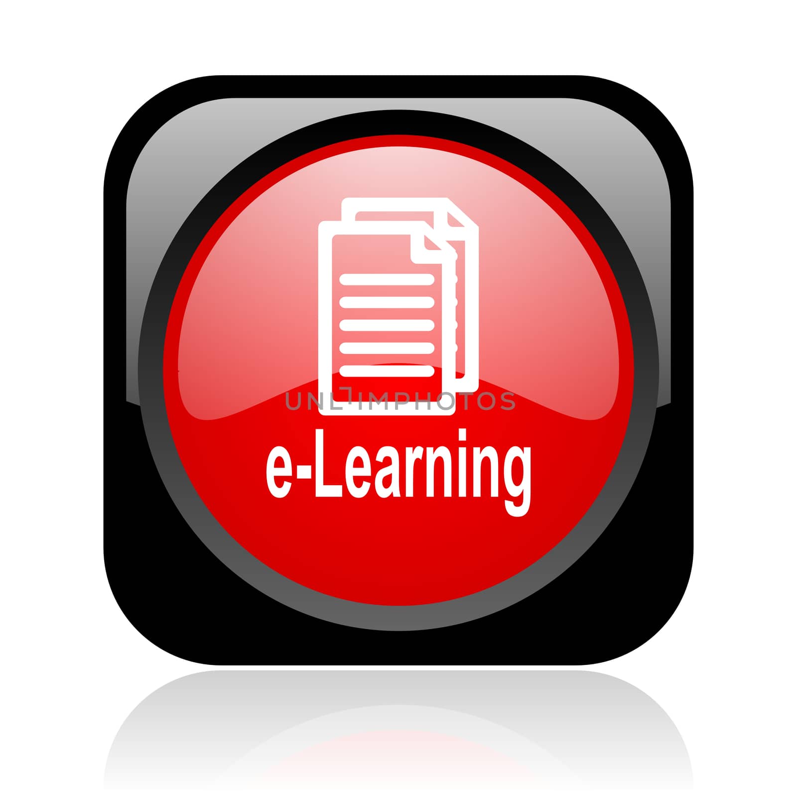 e-learning black and red square web glossy icon