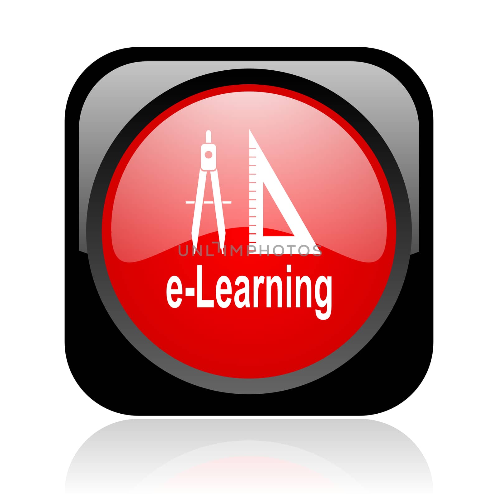 e-learning black and red square web glossy icon