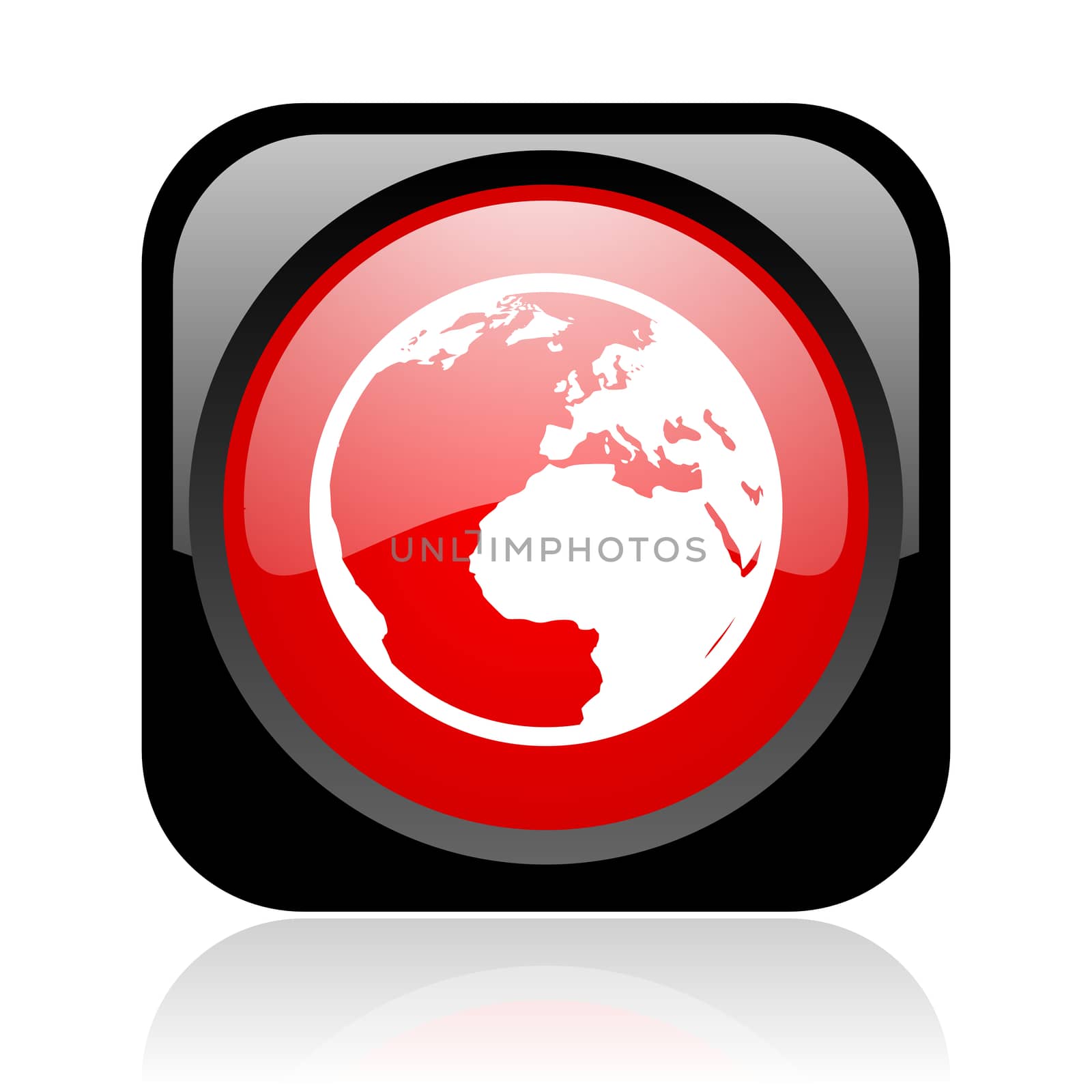 earth black and red square web glossy icon